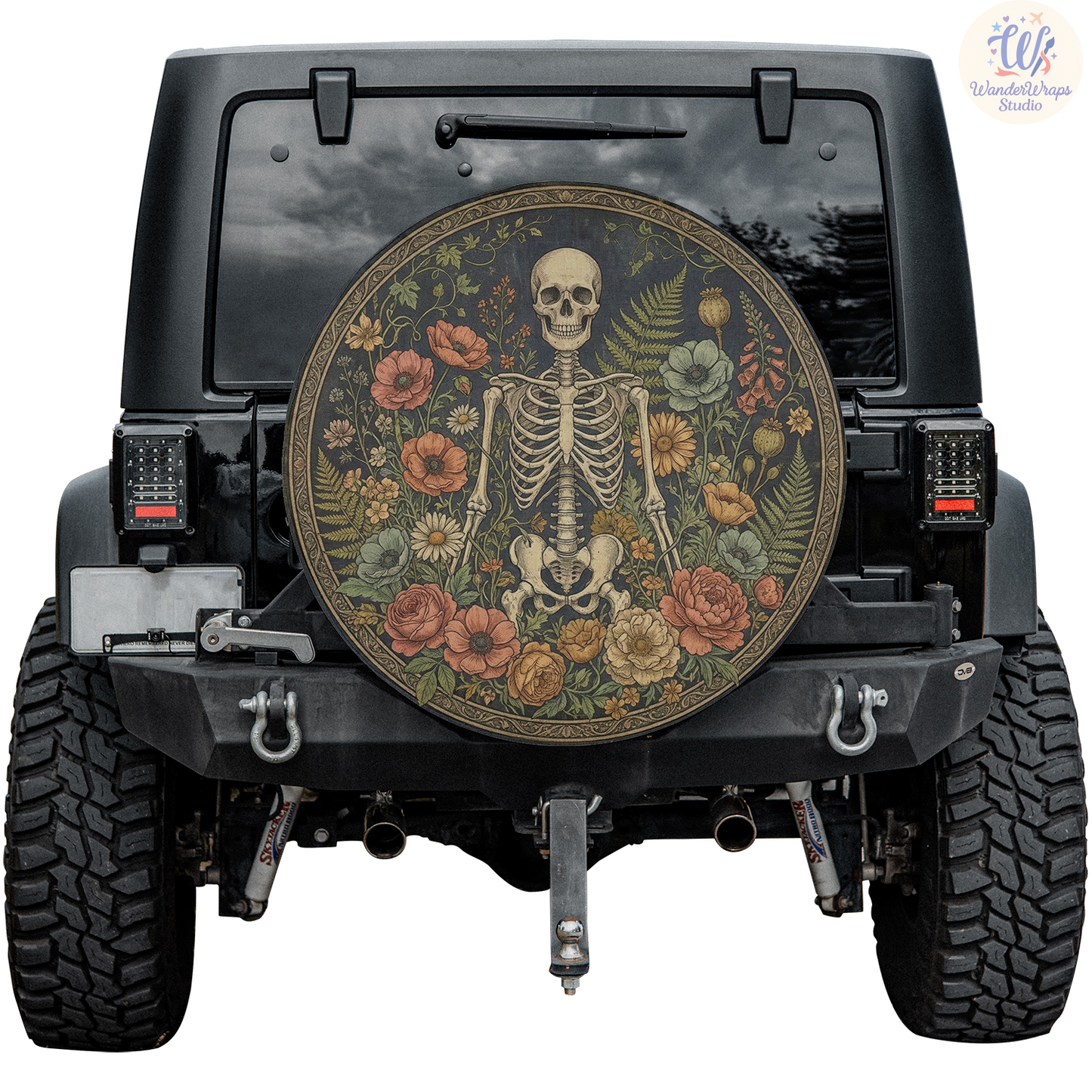 Vintage Botanical Skeleton Spare Tire Cover – Waterproof UV Resistant Protector with Camera Hole