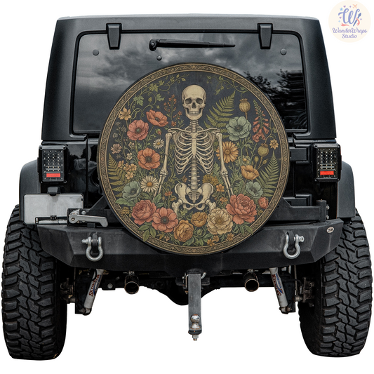 Vintage Botanical Skeleton Spare Tire Cover – Waterproof UV Resistant Protector with Camera Hole