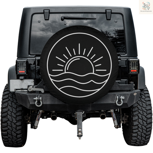 Sunset and Waves Spare Tire Cover – Waterproof UV Resistant Protector with Camera Hole