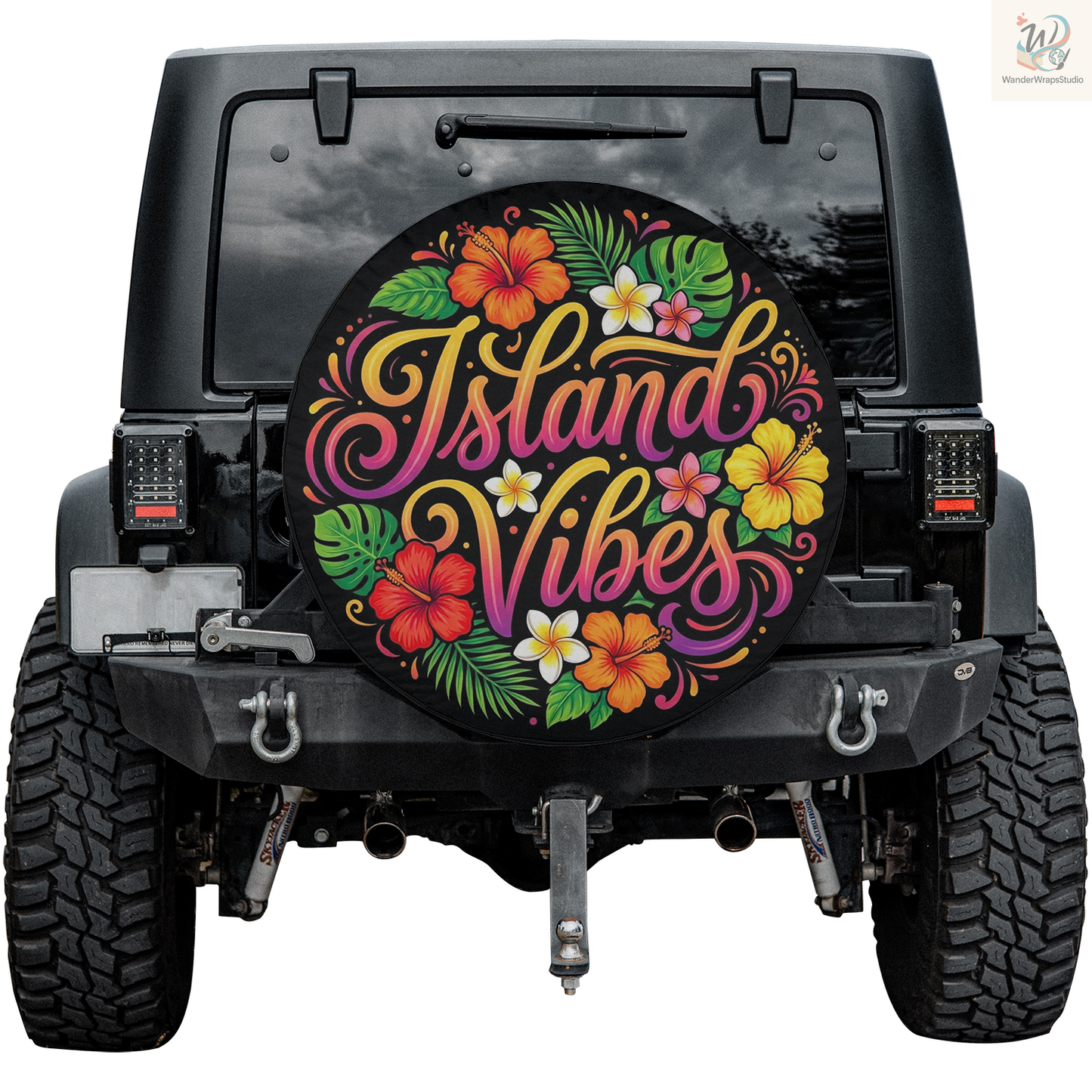 Island Vibes Spare Tire Cover – Waterproof UV Resistant Protector with Camera Hole