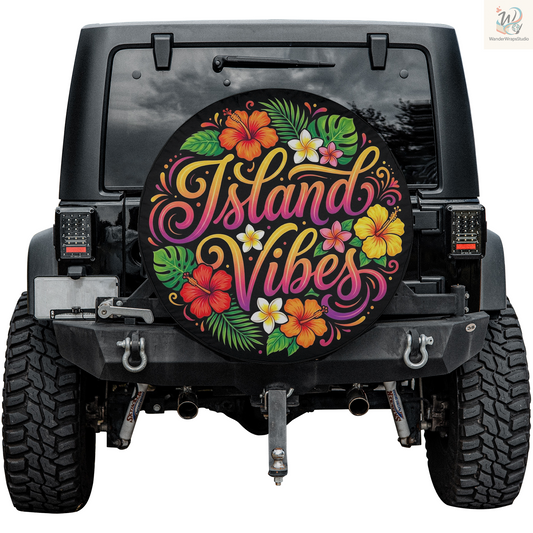 Island Vibes Spare Tire Cover – Waterproof UV Resistant Protector with Camera Hole