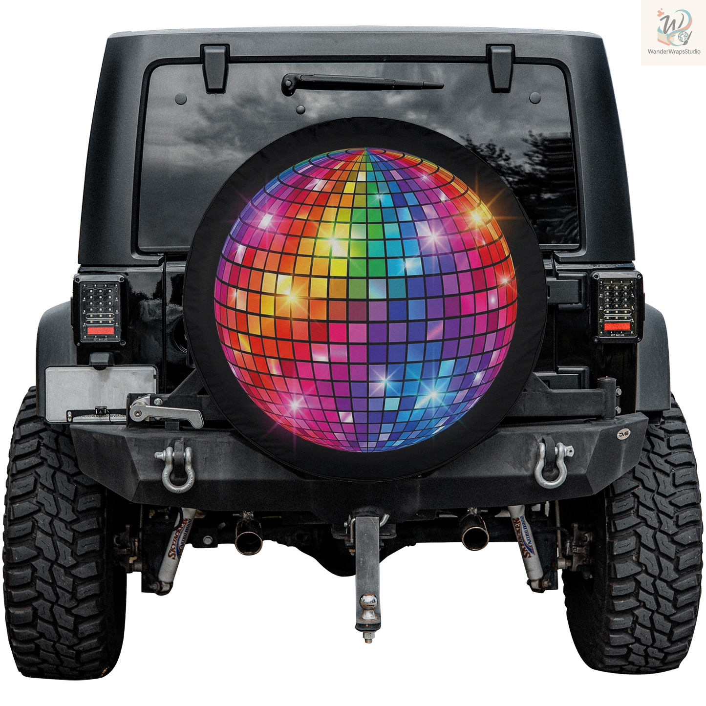 Rainbow Disco Ball Spare Tire Cover – Waterproof UV Resistant Protector with Camera Hole