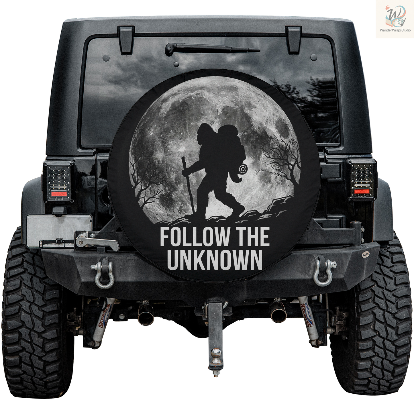 Big Foot Follow The Unknown Spare Tire Cover – Waterproof UV Resistant Protector with Camera Hole