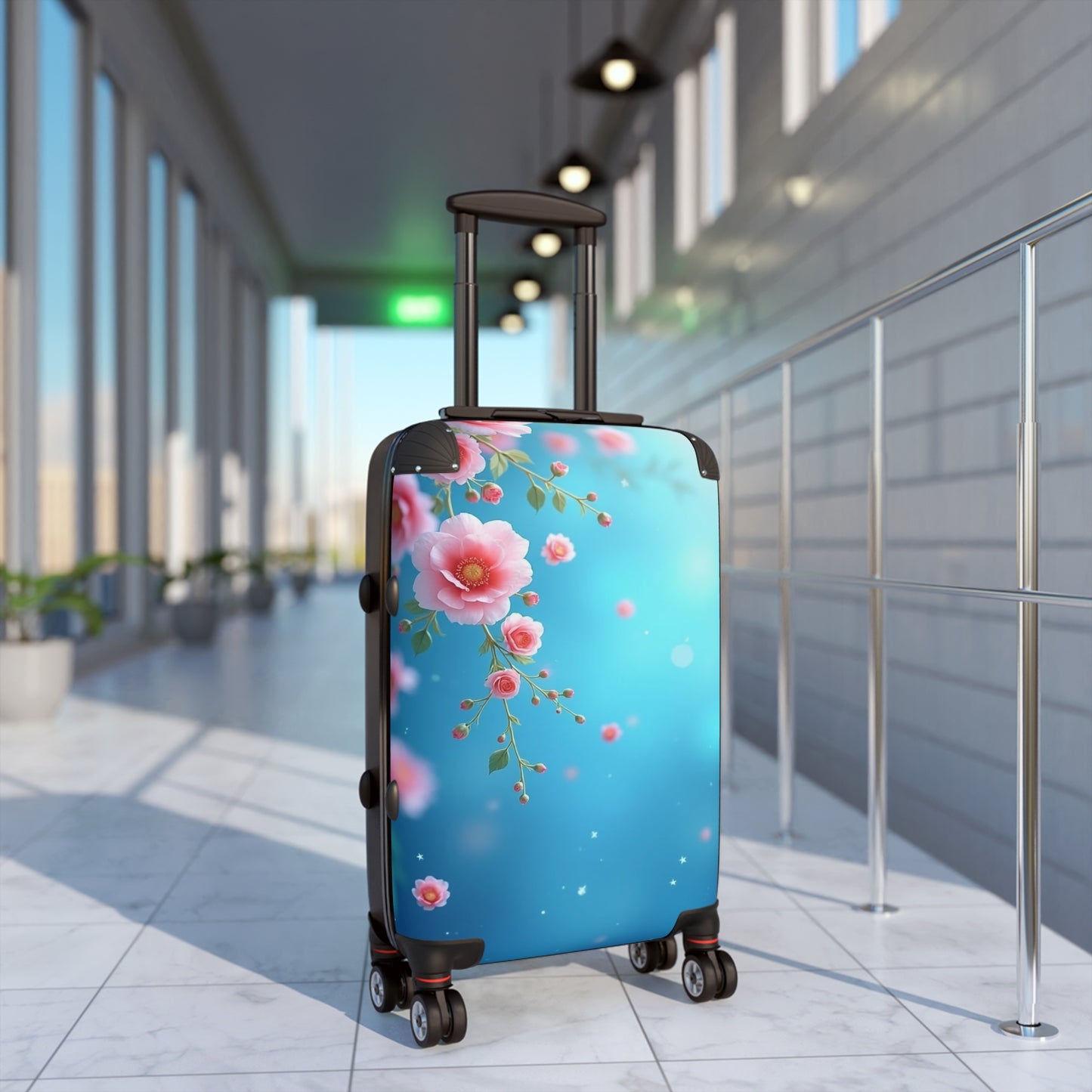 Nature Flowers Floral Blue Background Art Carry-On Suitcase - Stylish Luggage for Travelers