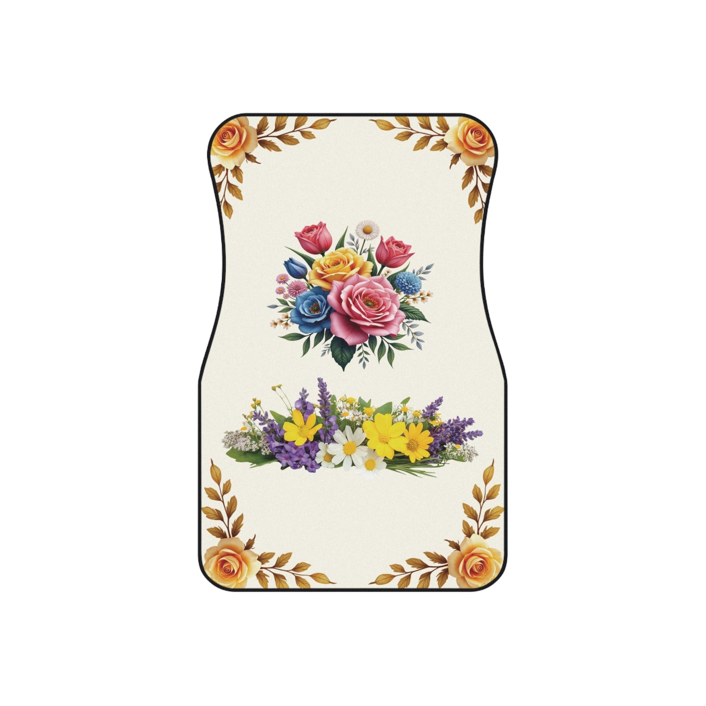 Flowers Vibrant Mixed Car Floor Mats – 2-Piece Front Set, Durable & Stylish, Universal Fit