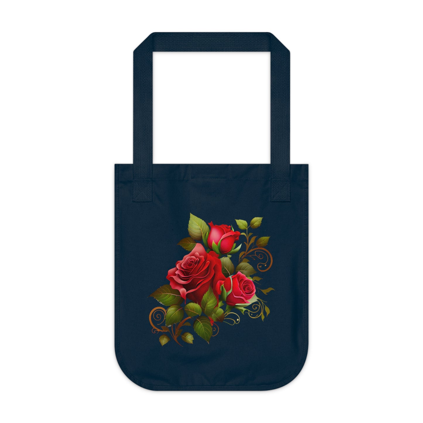 Flowers Roses With Swirls Floral Organic Canvas Tote Bag - Eco-Friendly Carryall for Everyday Use