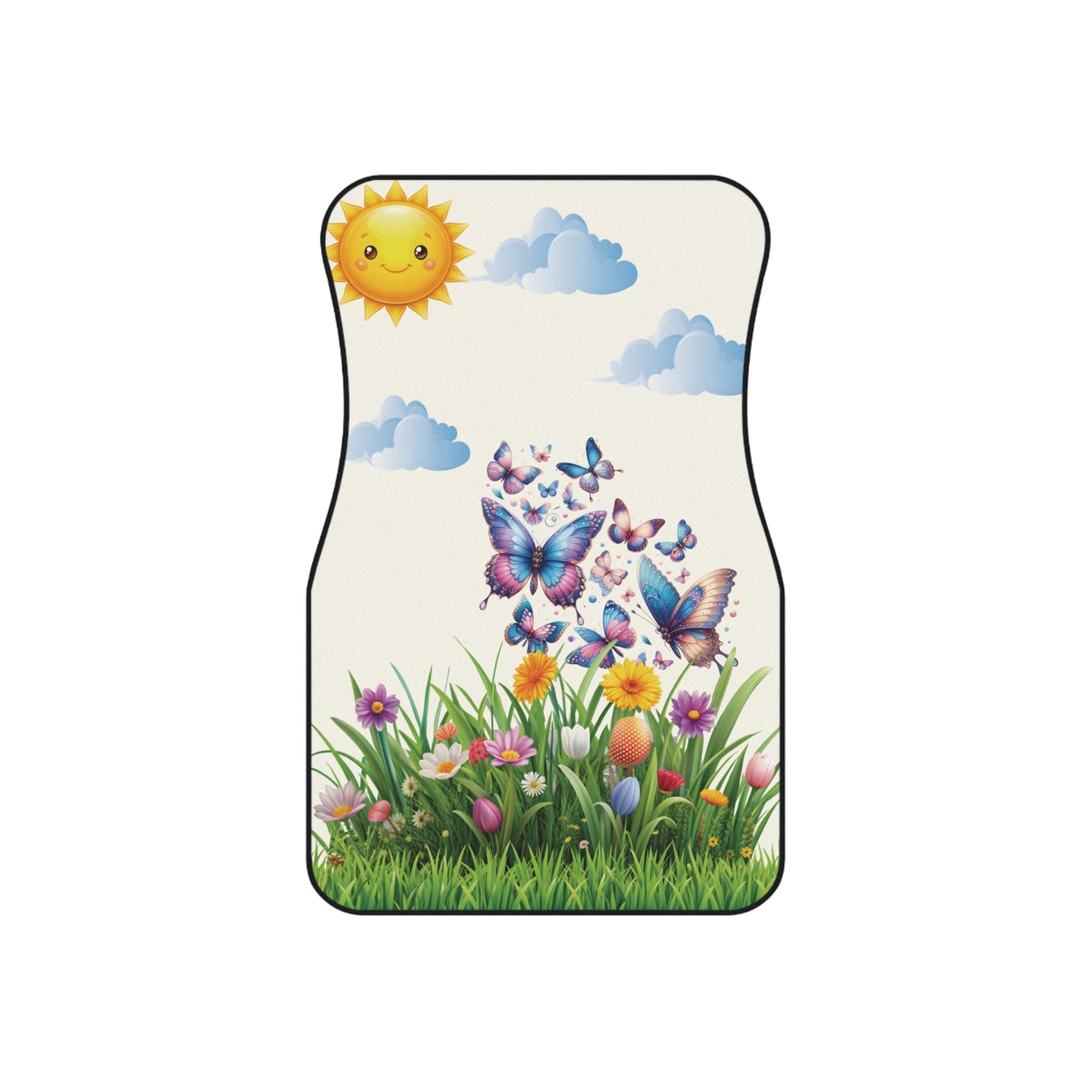 Flowers Butterflies Car Floor Mats – 2-Piece Front Set, Durable & Stylish, Universal Fit