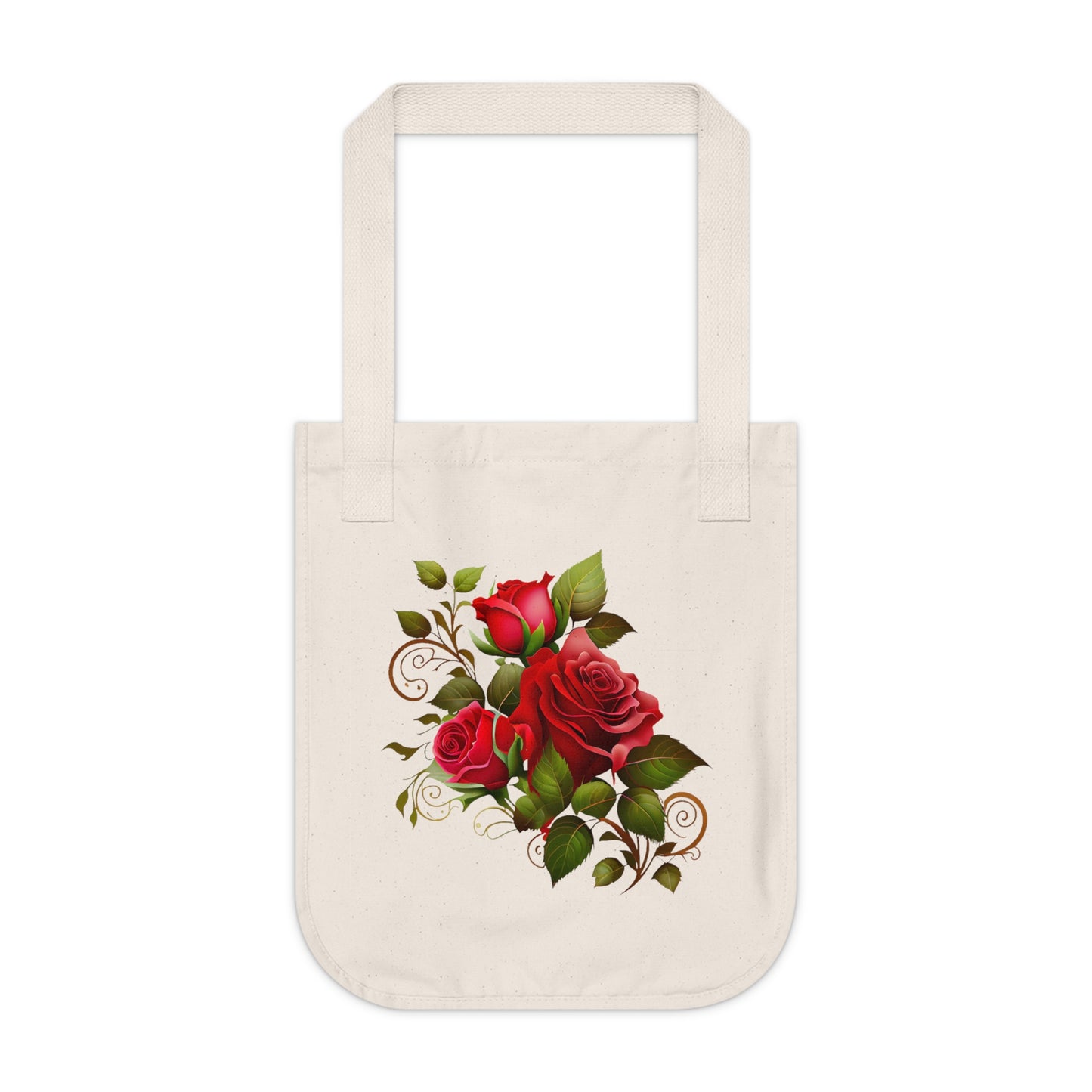 Flowers Roses With Swirls Floral Organic Canvas Tote Bag - Eco-Friendly Carryall for Everyday Use