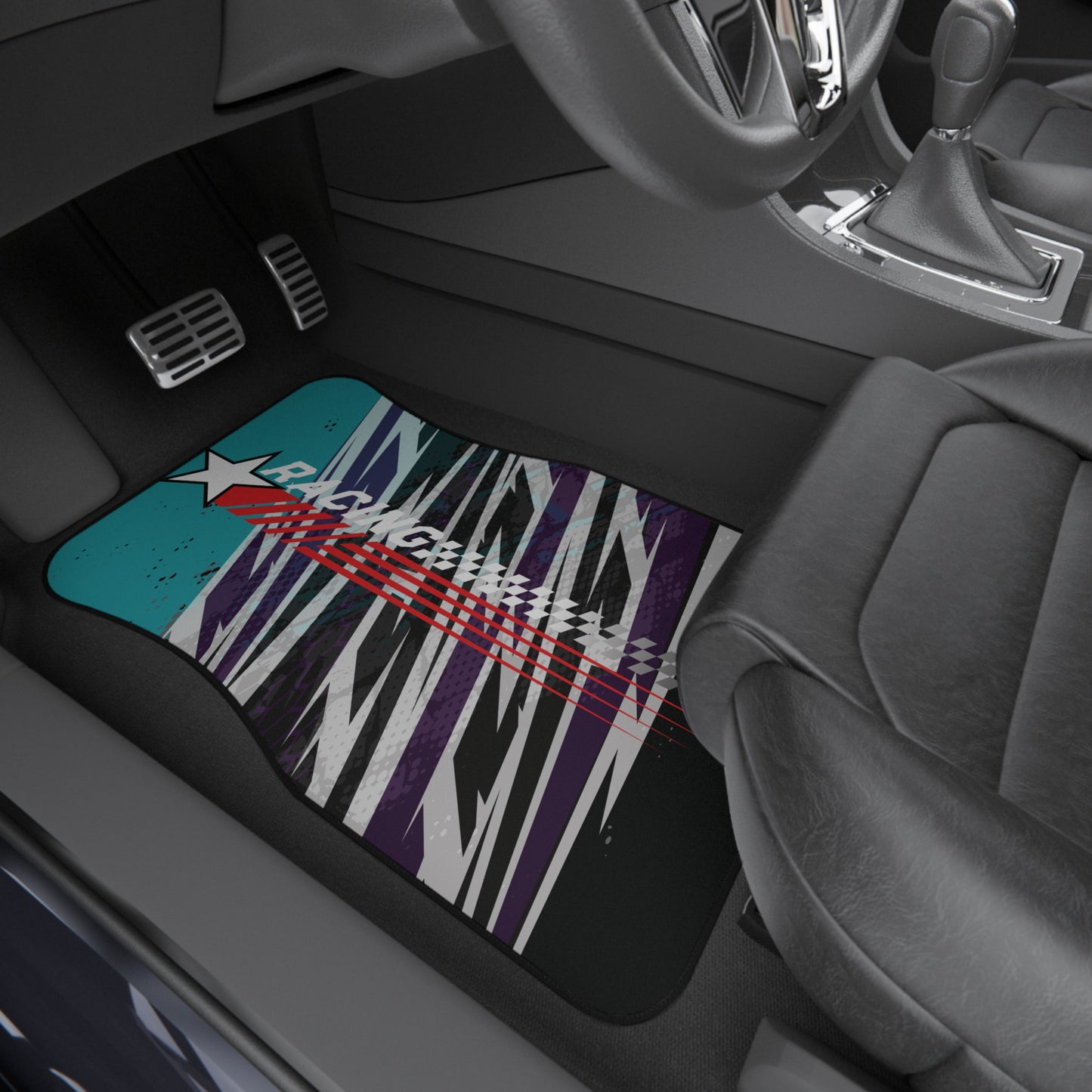 Sport Racing Lightning Purple Car Floor Mats – 2-Piece Front Set, Durable & Stylish, Universal Fit