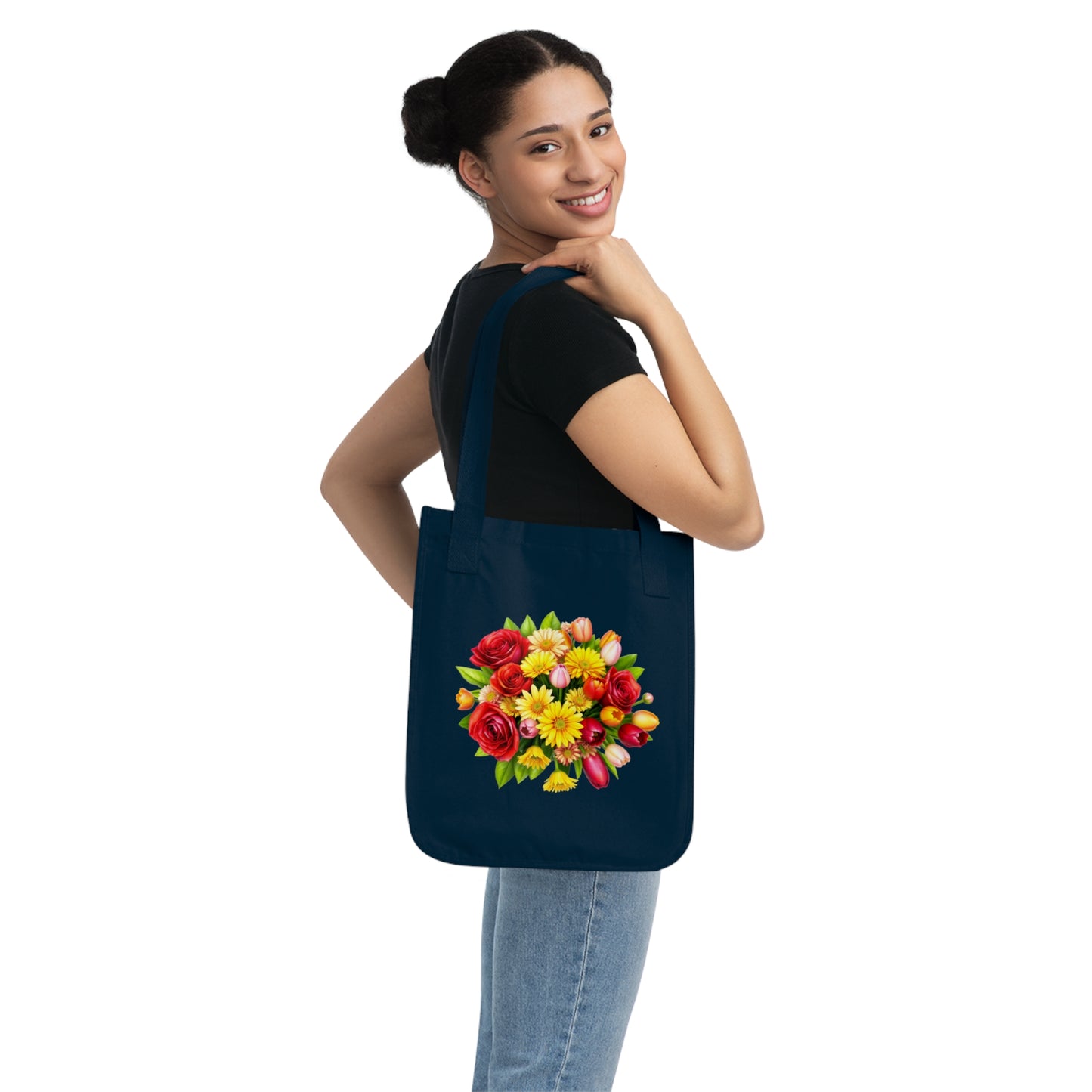 Flowers Circular Bouquet Floral Organic Canvas Tote Bag - Eco-Friendly Carryall for Everyday Use