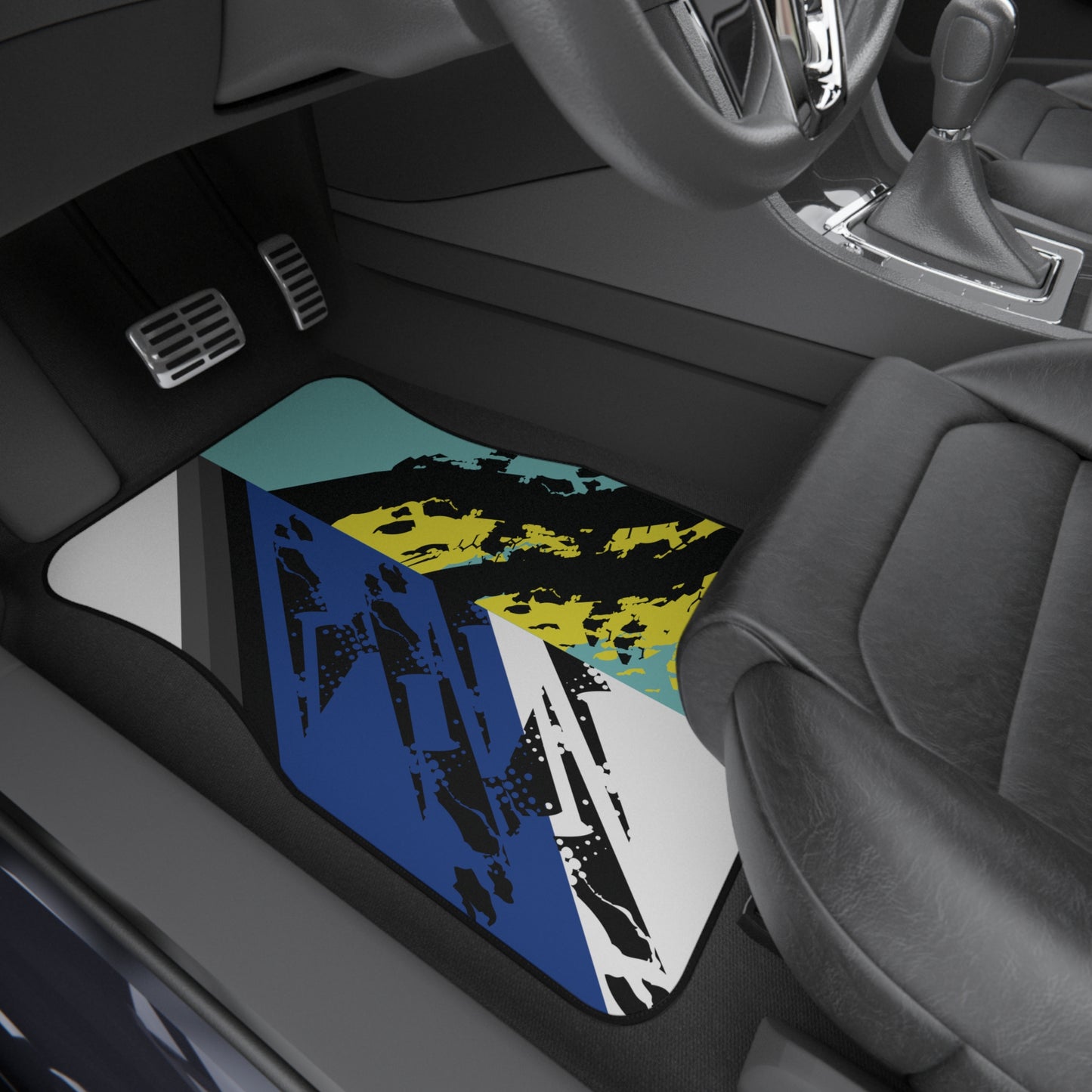 Sport Blue Green Car Floor Mats – 2-Piece Front Set, Durable & Stylish, Universal Fit