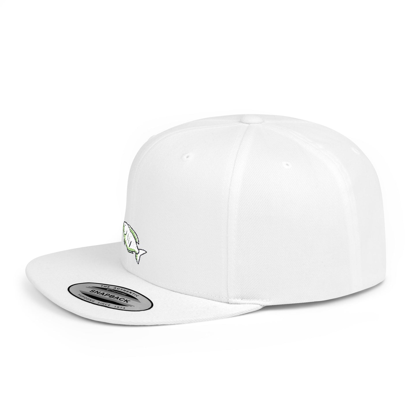 Icons Embroidered White Fish Flat Bill Snapback – Lightweight, Custom Fit, Premium Quality