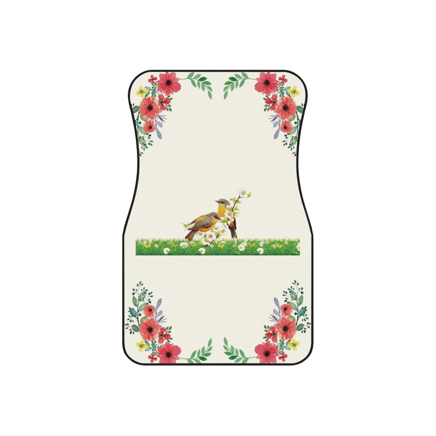 Flowers Birds Watercolor Car Floor Mats – 2-Piece Front Set, Durable & Stylish, Universal Fit