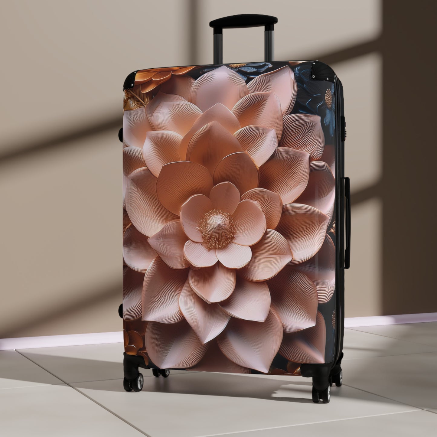 Nature Flowers Floral Peach Gold Art Carry-On Suitcase - Stylish Luggage for Travelers