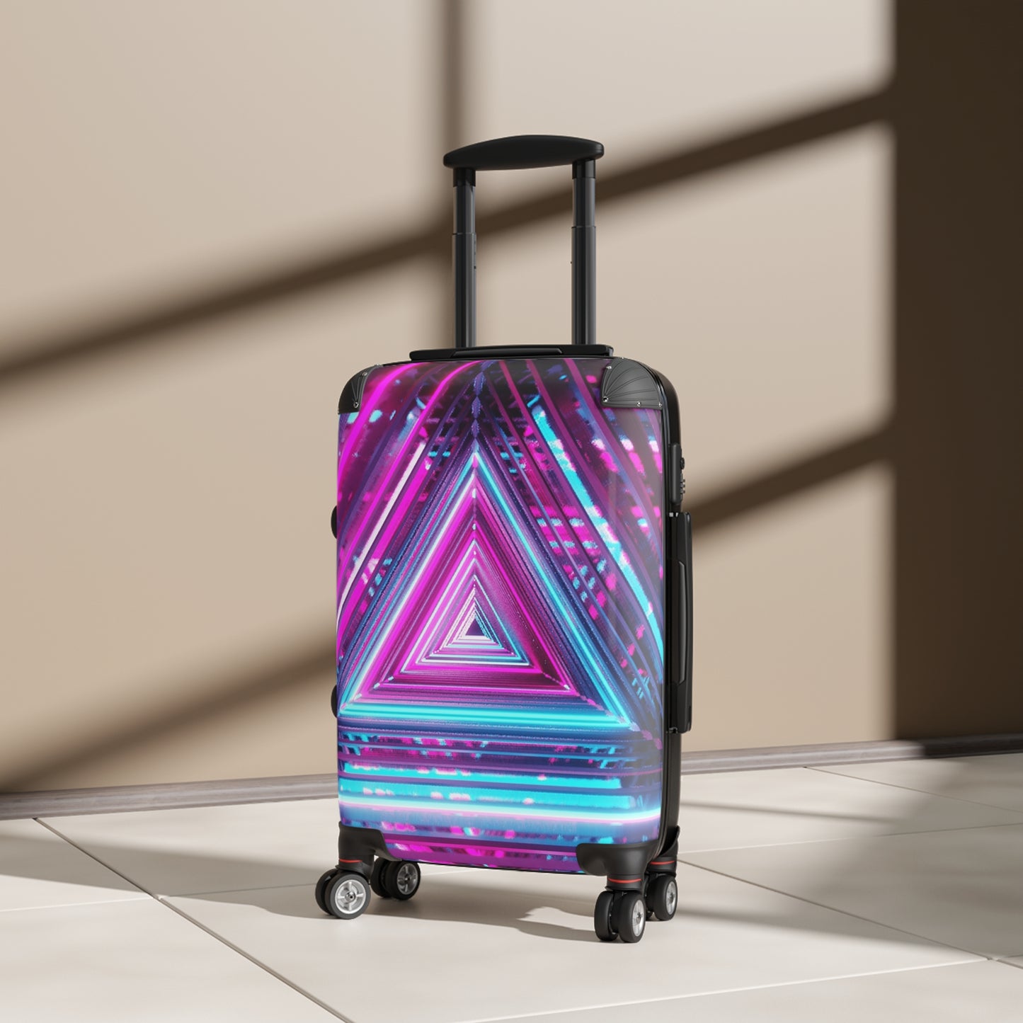 Abstract Neon Triangle Carry-On Suitcase - Stylish Luggage for Travelers