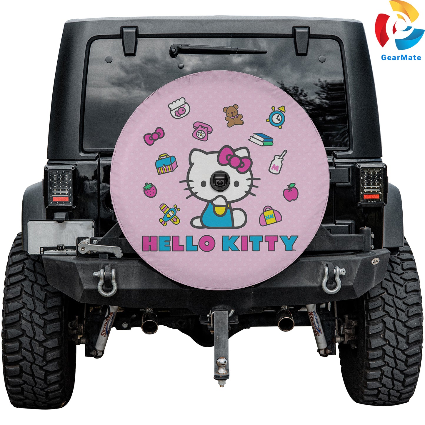 Hello Kitty Pink Background Spare Tire Cover – Premium Waterproof UV Resistant Protector