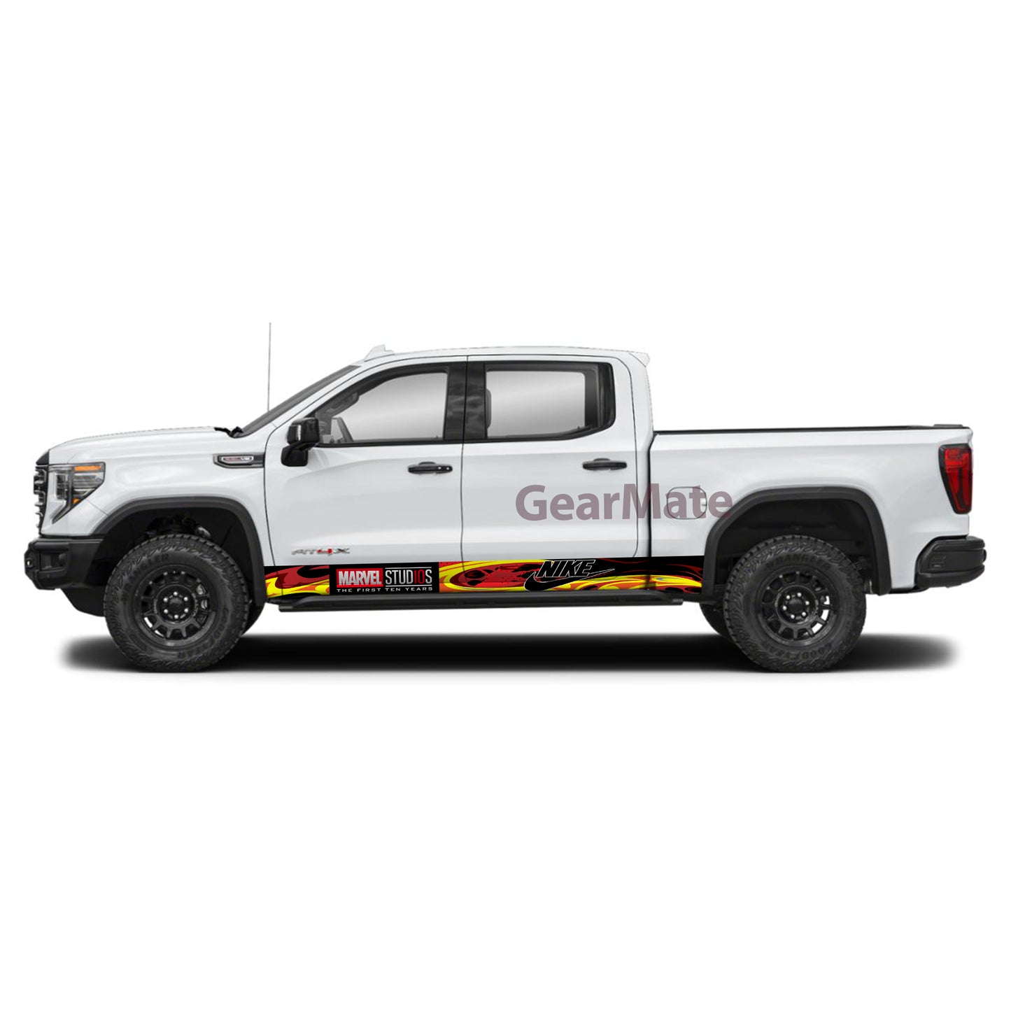 Racing Fire Red Marvel Nike Panel Graphic Decal Kit (Left & Right Sides) - High Quality Vinyl for Trucks & SUVs