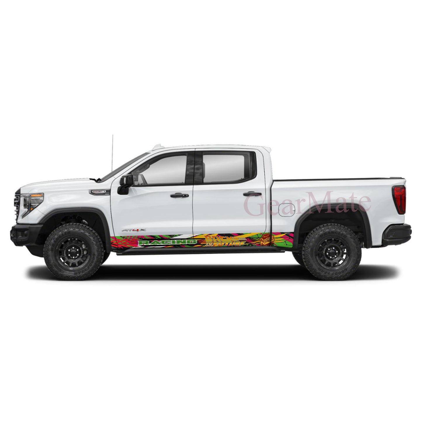 Racing Grunge Green Back To The Future Rocker Panel Graphic Decal Kit (Left & Right Sides) - High Quality Vinyl for Trucks & SUVs
