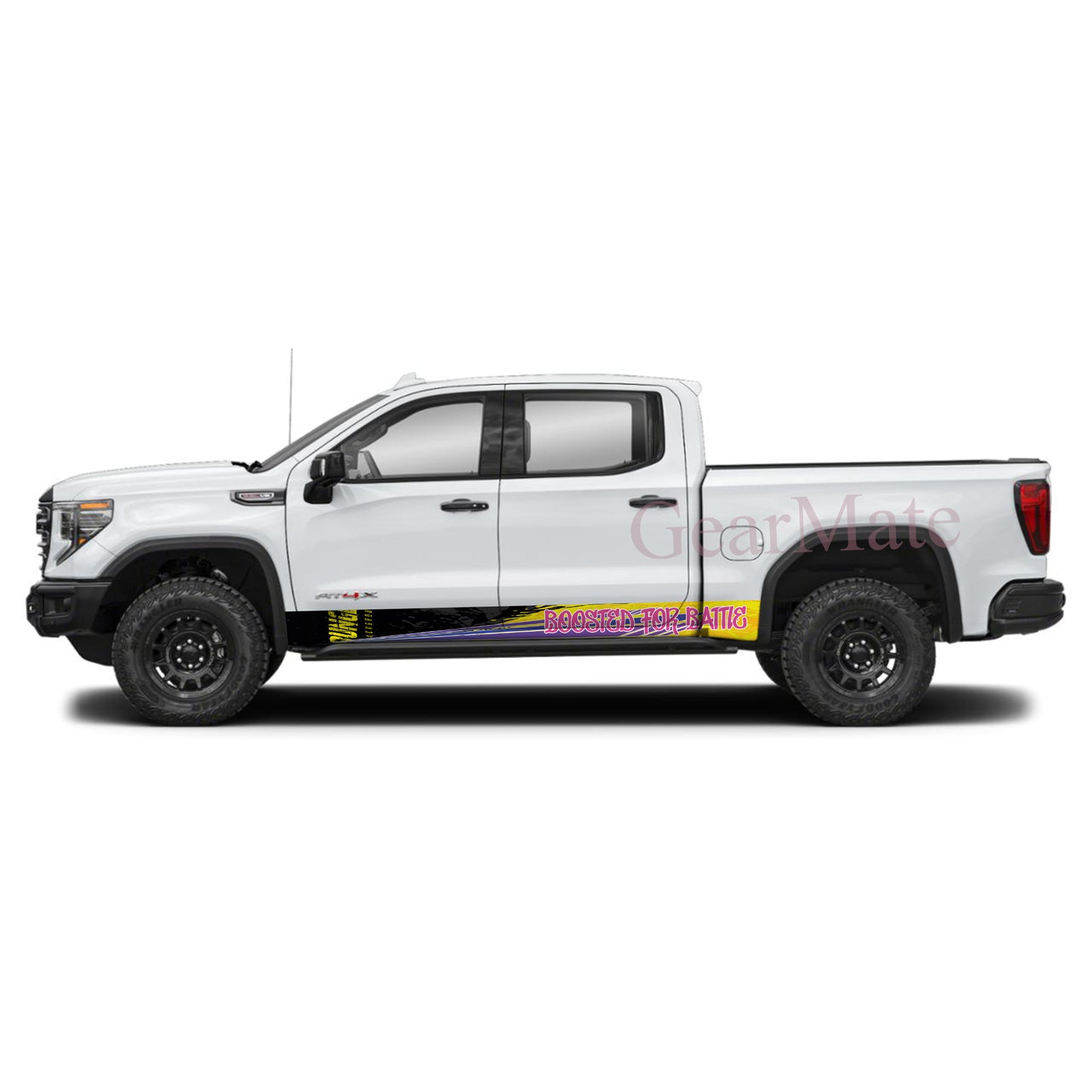 Boosted For Battle Rocker Panel Graphic Decal Kit (Left & Right Sides) - High Quality Vinyl for Trucks & SUVs