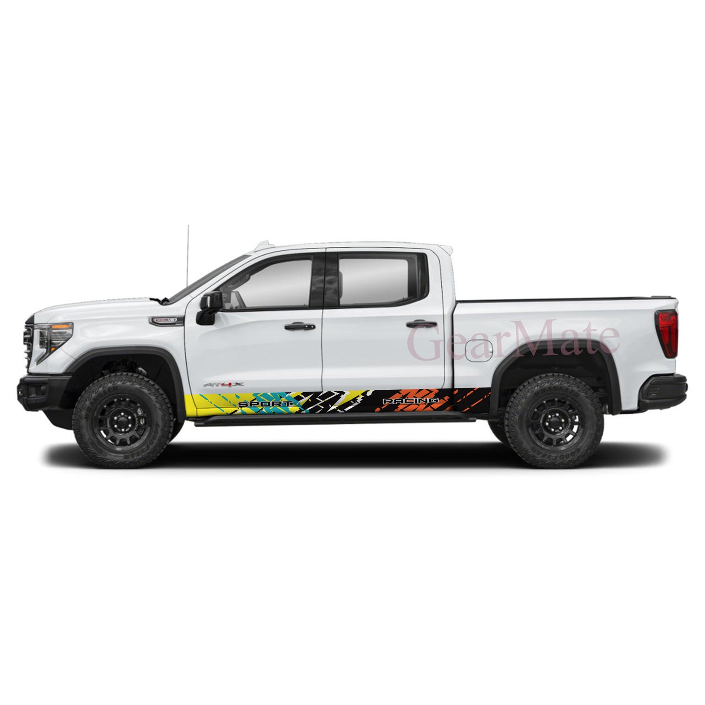 Sport Racing Green Orange Rocker Panel Graphic Decal Kit (Left & Right Sides) - High Quality Vinyl for Trucks & SUVs