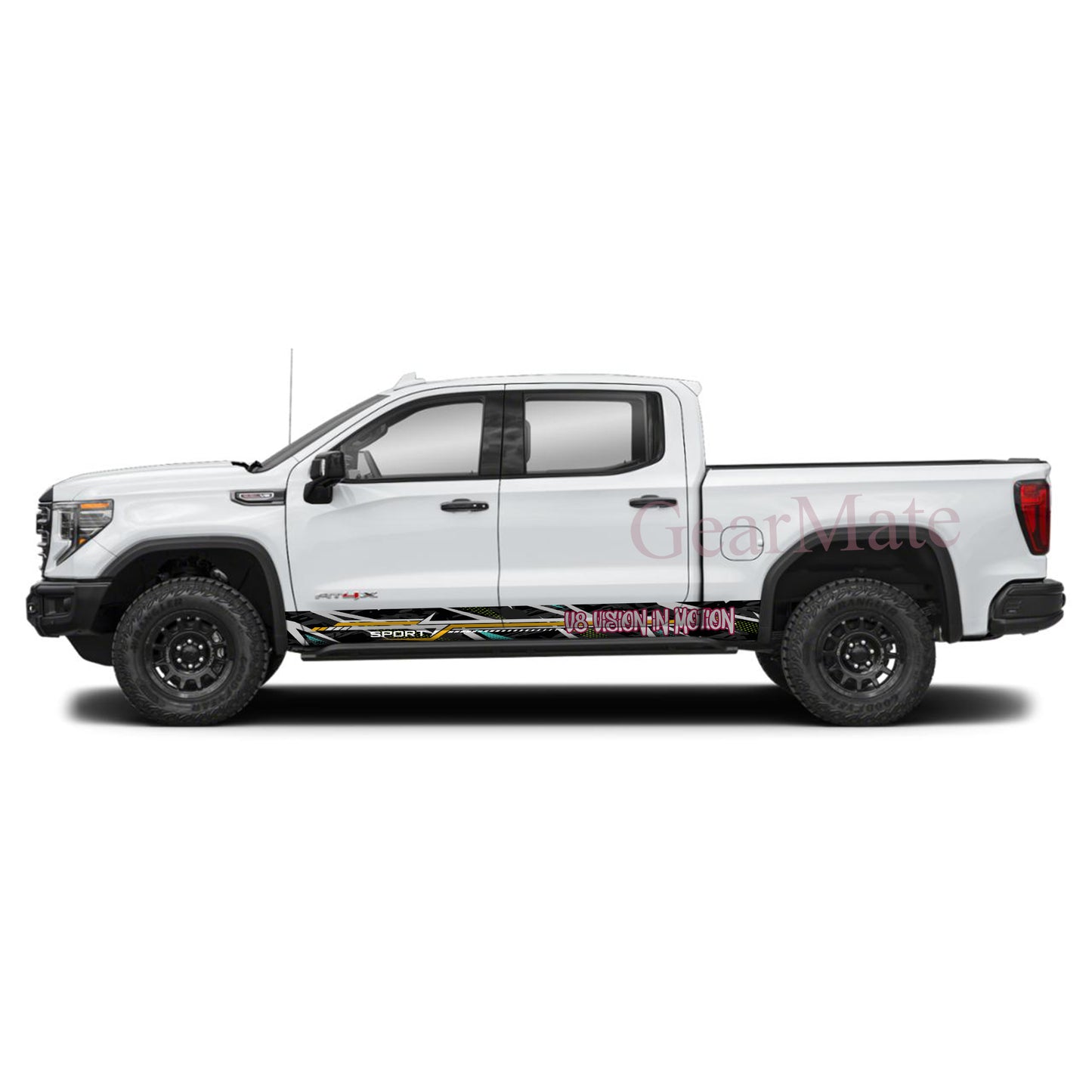 V8 Vision in Motion Rocker Panel Graphic Decal Kit (Left & Right Sides) - High Quality Vinyl for Trucks & SUVs