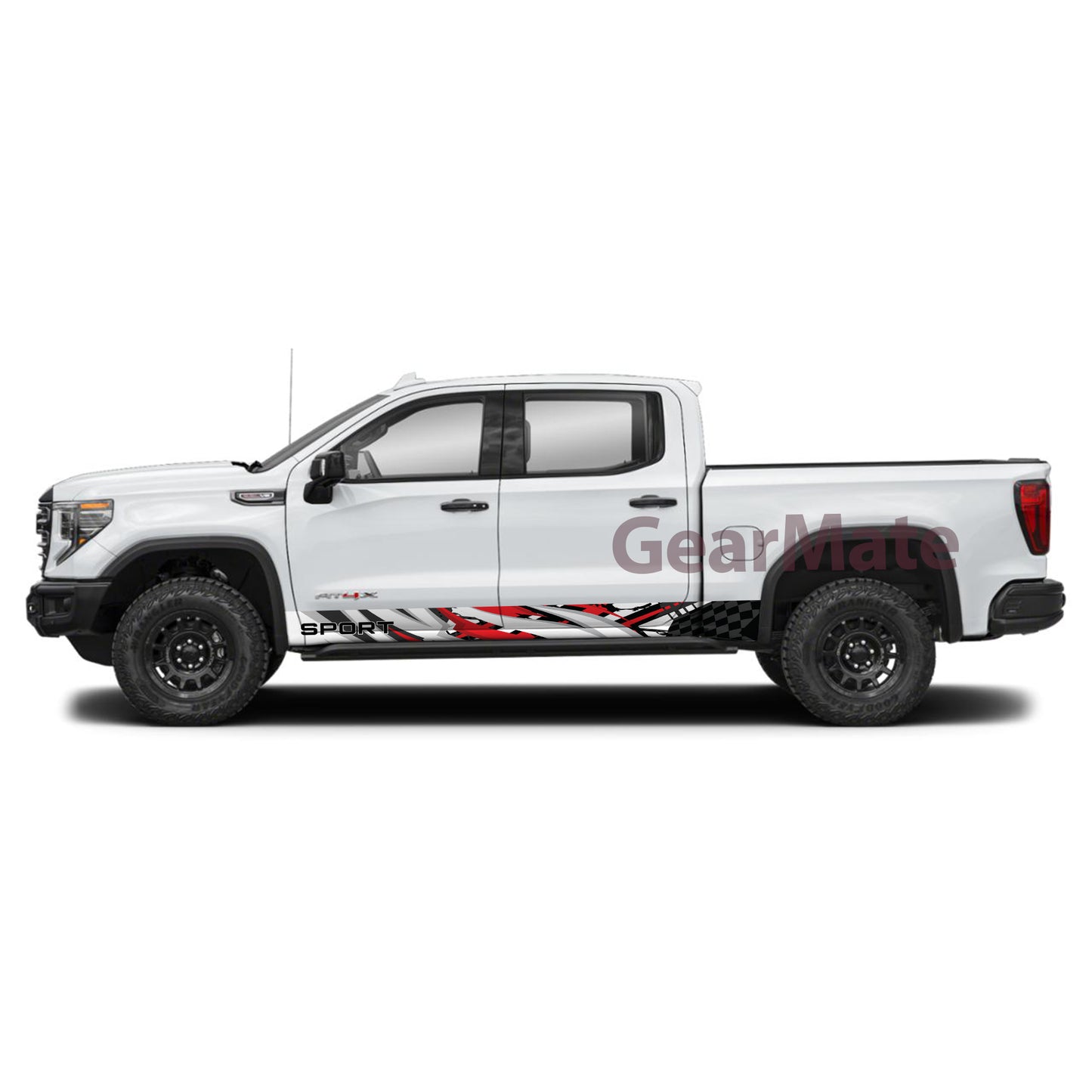Sport White Red Rocker Panel Graphic Decal Kit (Left & Right Sides) - High Quality Vinyl for Trucks & SUVs