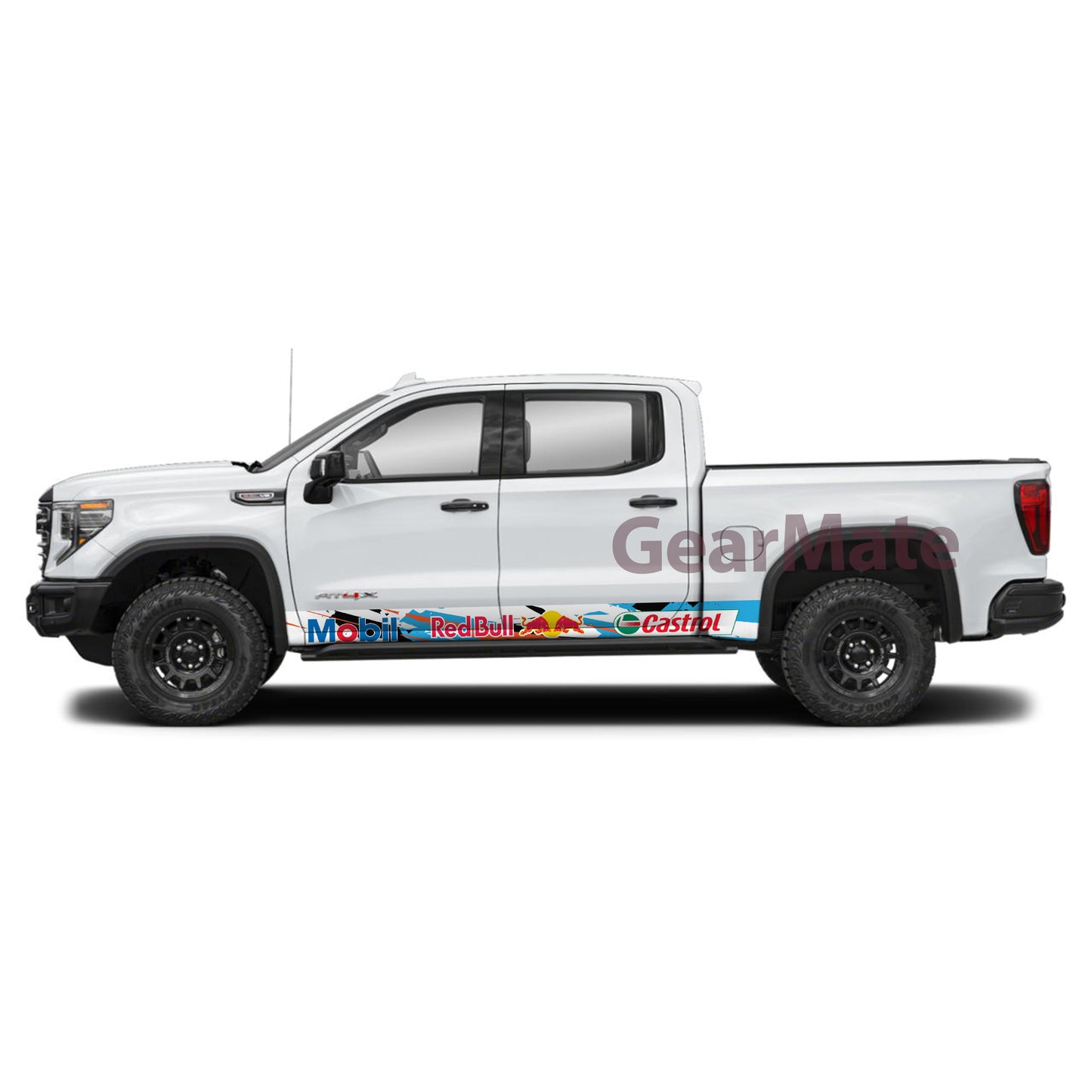 Racing Sky Blue Mobil Castrol Redbull Rocker Panel Graphic Decal Kit (Left & Right Sides) - High Quality Vinyl for Trucks & SUVs