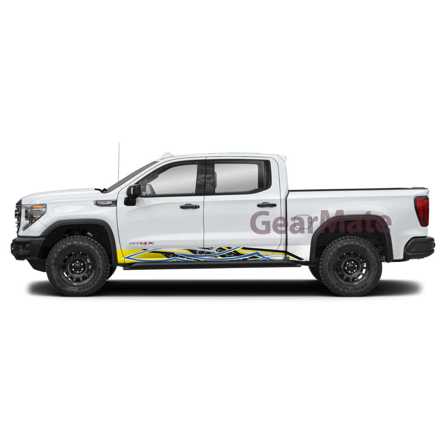 Racing Pinstripe Yellow Blue Rocker Panel Graphic Decal Kit (Left & Right Sides) - High Quality Vinyl for Trucks & SUVs