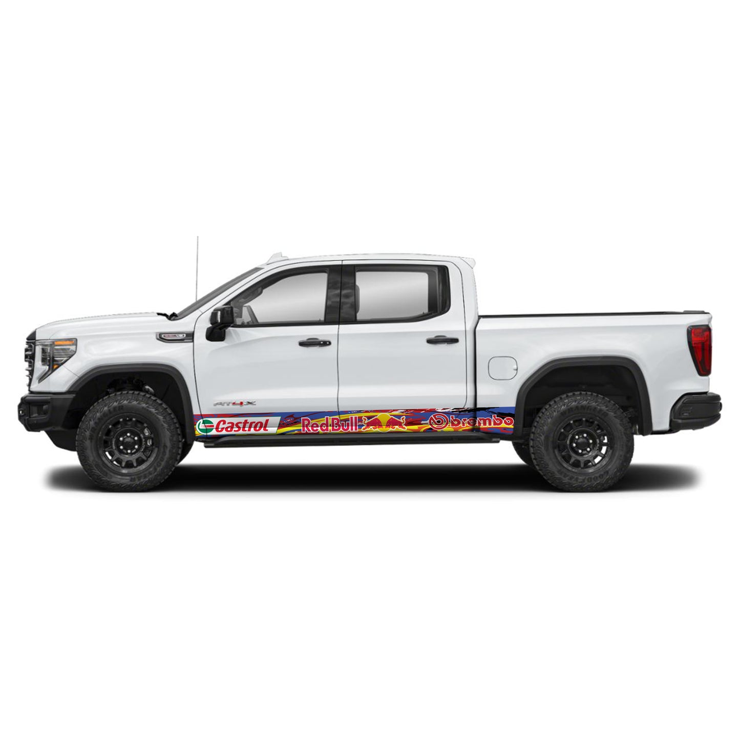 Sport Fire Blue Brembo Castrol Redbull Rocker Panel Graphic Decal Kit (Left & Right Sides) - High Quality Vinyl for Trucks & SUVs
