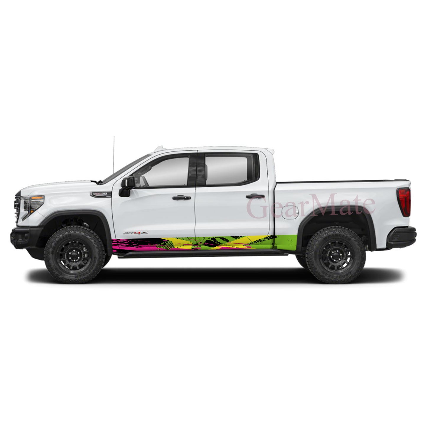 Racing Stripe Green Yellow Rocker Panel Graphic Decal Kit (Left & Right Sides) - High Quality Vinyl for Trucks & SUVs