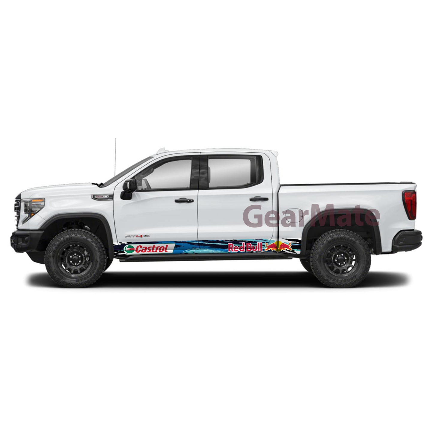 Racing Light Blue Castrol Redbull Rocker Panel Graphic Decal Kit (Left & Right Sides) - High Quality Vinyl for Trucks & SUVs