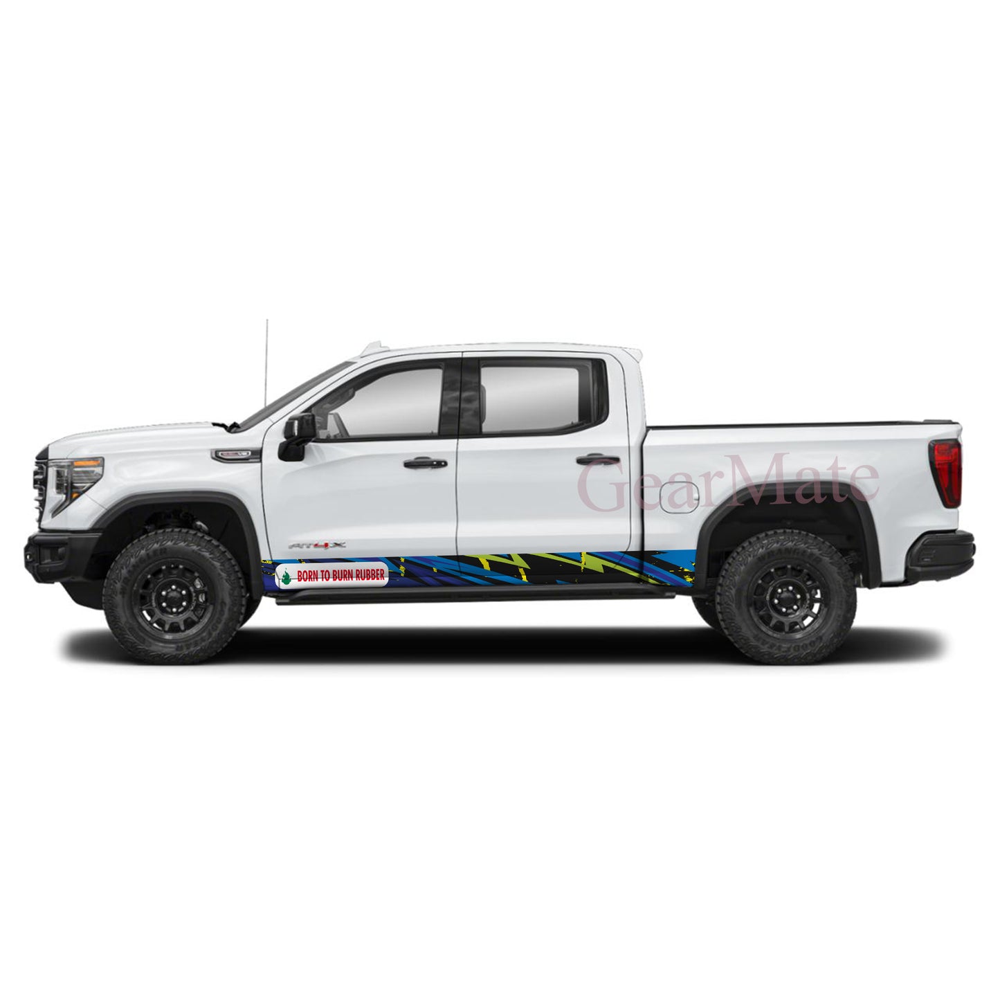 Born To Burn Rubber Rocker Panel Graphic Decal Kit (Left & Right Sides) - High Quality Vinyl for Trucks & SUVs
