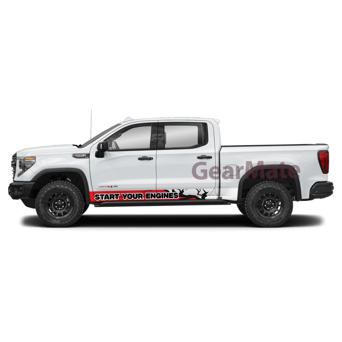 Sport Red Start Your Engine Rocker Panel Graphic Decal Kit (Left & Right Sides) - High Quality Vinyl for Trucks & SUVs