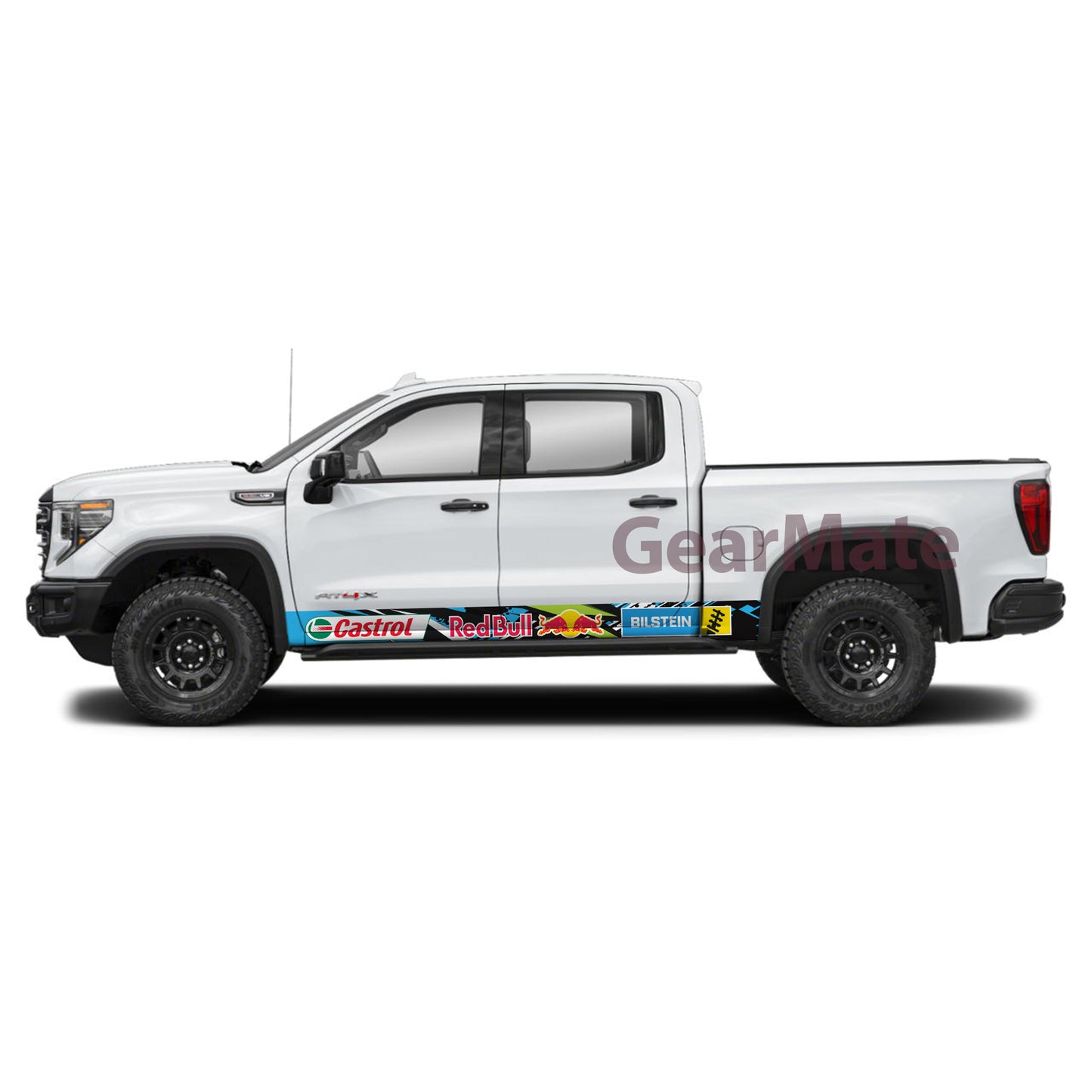 Sport Stripe Racing BG Bilstein Castrol Redbull Rocker Panel Graphic Decal Kit (Left & Right Sides) - High Quality Vinyl for Trucks & SUVs