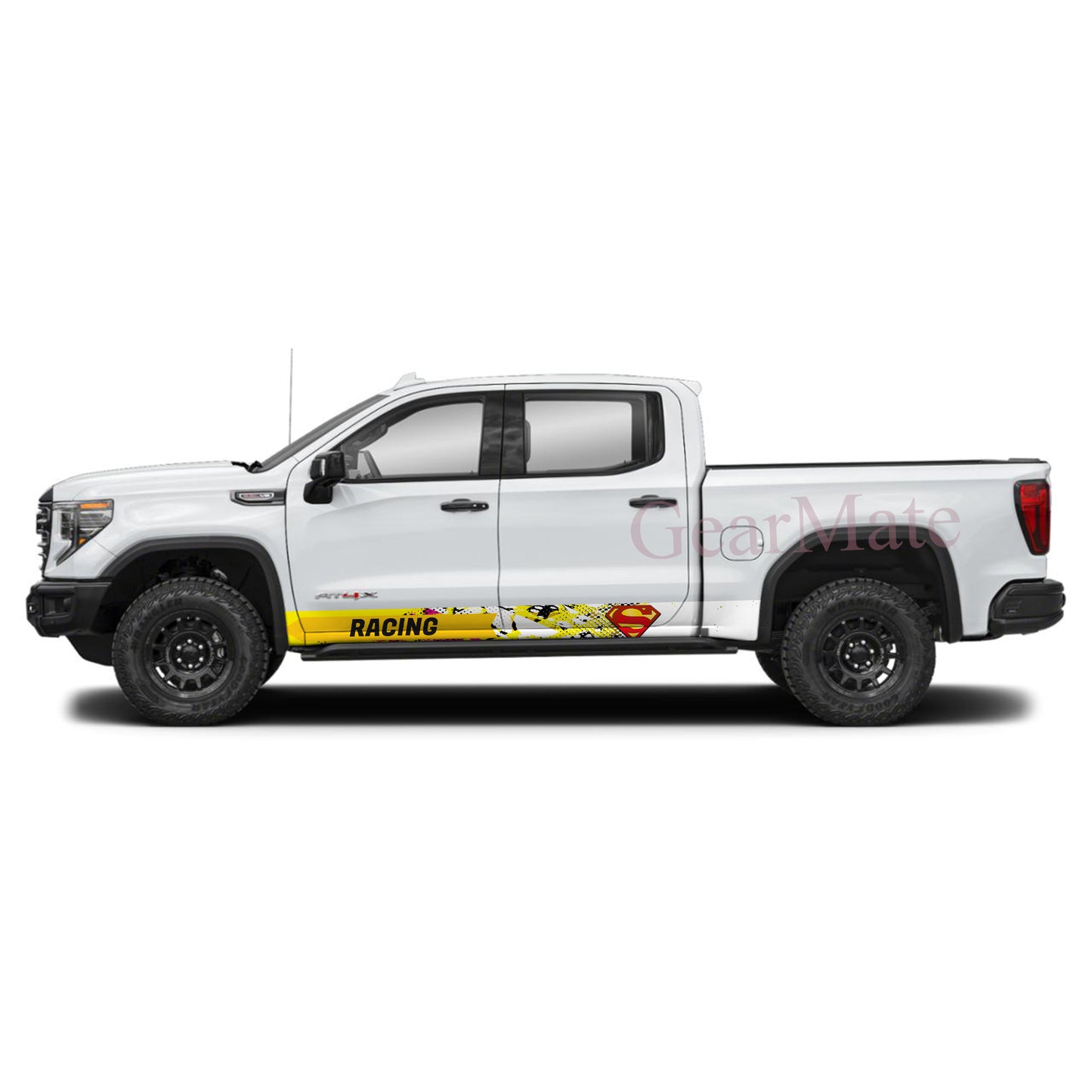 Racing Yellow Pink Superman Rocker Panel Graphic Decal Kit (Left & Right Sides) - High Quality Vinyl for Trucks & SUVs