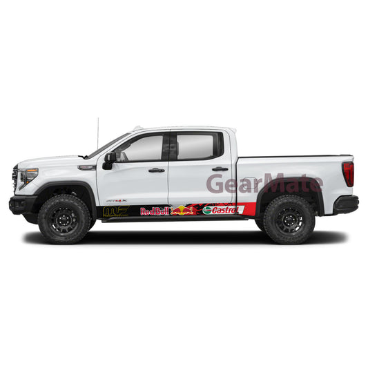 Racing Redbull Magnaflow Rocker Panel Graphic Decal Kit (Left & Right Sides) - High Quality Vinyl for Trucks & SUVs