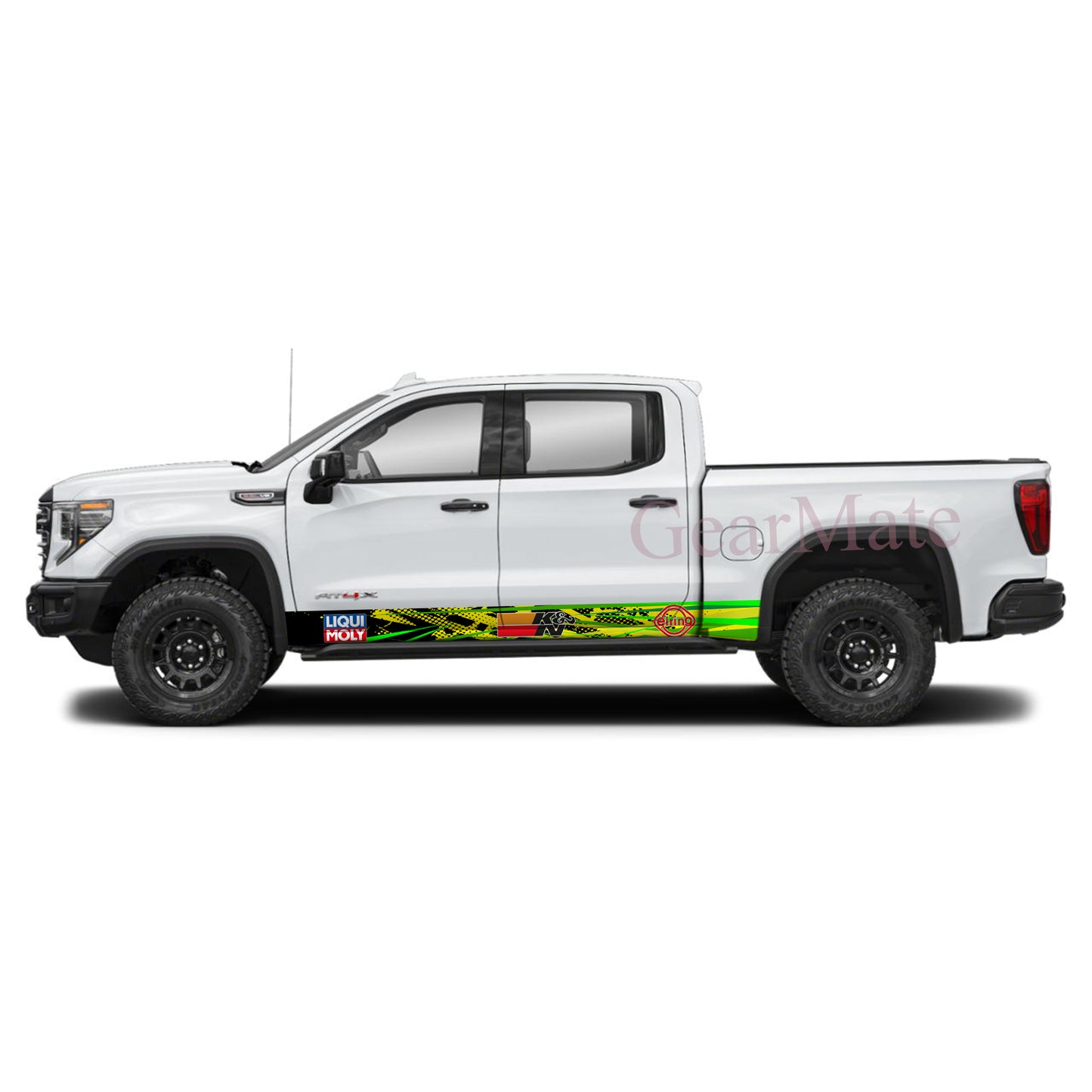 Green Yellow Liqui Moly  Stripes Rocker Panel Graphic Decal Kit (Left & Right Sides) - High Quality Vinyl for Trucks & SUVs