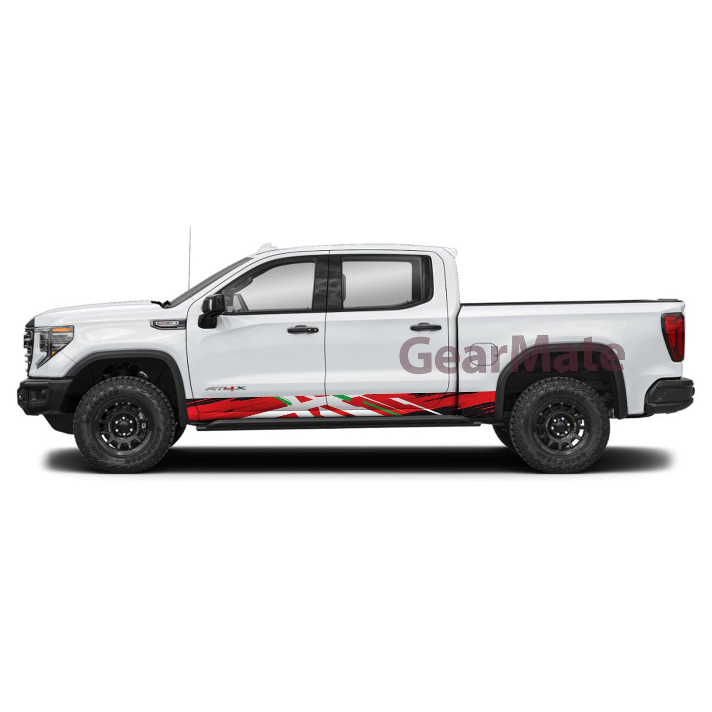 Racing White Green Red Rocker Panel Graphic Decal Kit (Left & Right Sides) - High Quality Vinyl for Trucks & SUVs