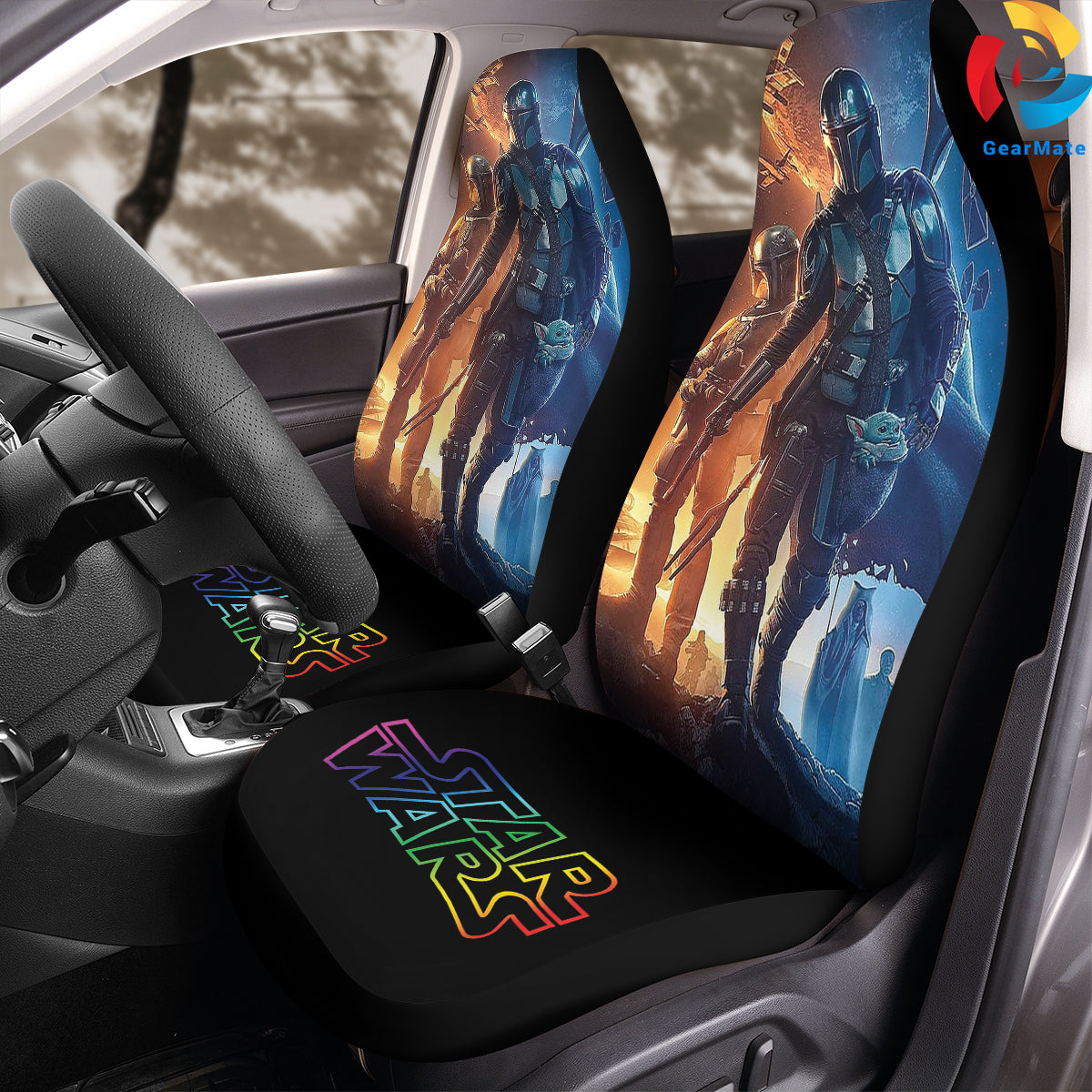 The Mandolarian Car Seat Covers – High Quality Graphic and Polar Fleece Protector Set