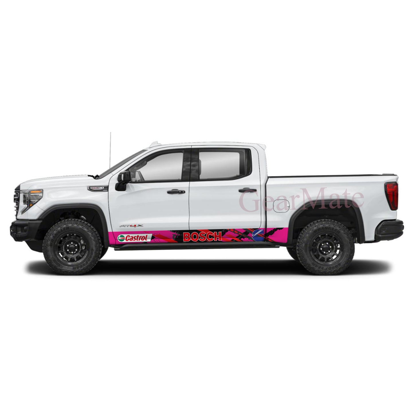 Racing Pink Bosch Rocker Panel Graphic Decal Kit (Left & Right Sides) - High Quality Vinyl for Trucks & SUVs