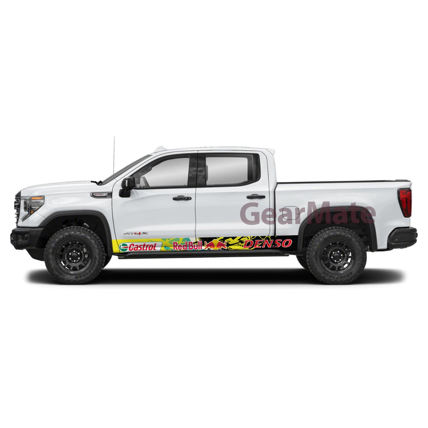 Racing Orange Yellow Denso Castrol Redbull Rocker Panel Graphic Decal Kit (Left & Right Sides) - High Quality Vinyl for Trucks & SUVs