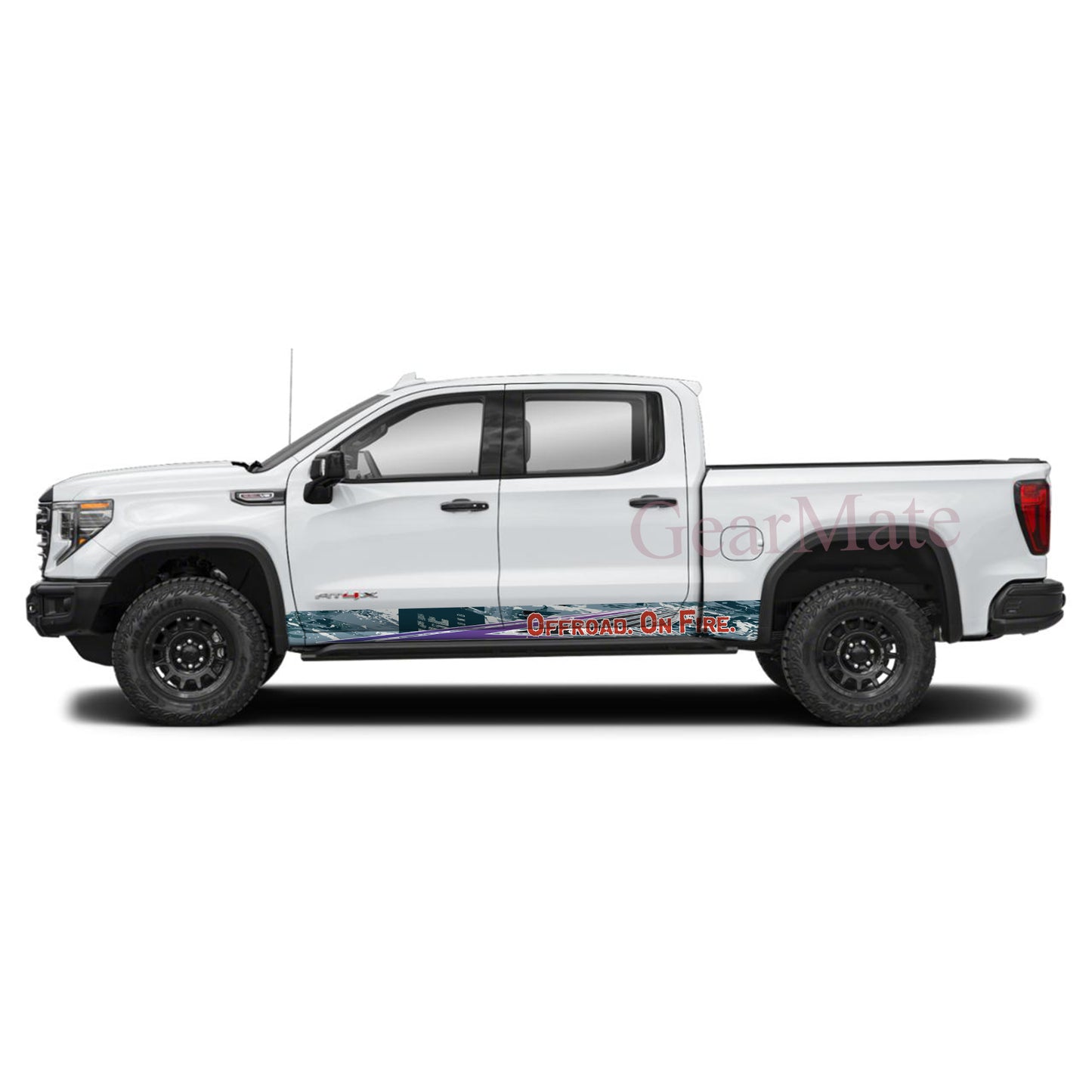 Off Road On Fire Rocker Panel Graphic Decal Kit (Left & Right Sides) - High Quality Vinyl for Trucks & SUVs