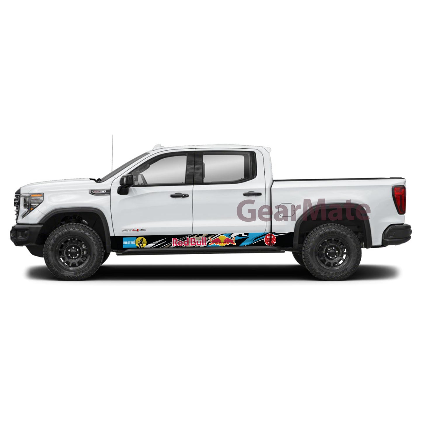 Racing Blue Red Bull Rocker Panel Graphic Decal Kit (Left & Right Sides) - High Quality Vinyl for Trucks & SUVs