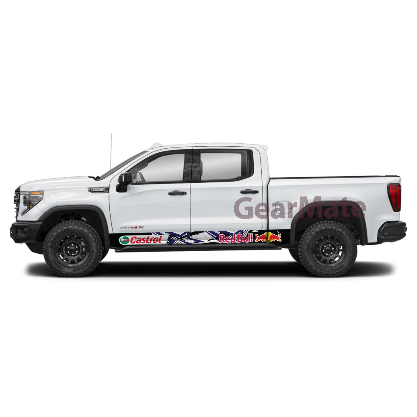 Racing Star White Castrol Redbull Rocker Panel Graphic Decal Kit (Left & Right Sides) - High Quality Vinyl for Trucks & SUVs