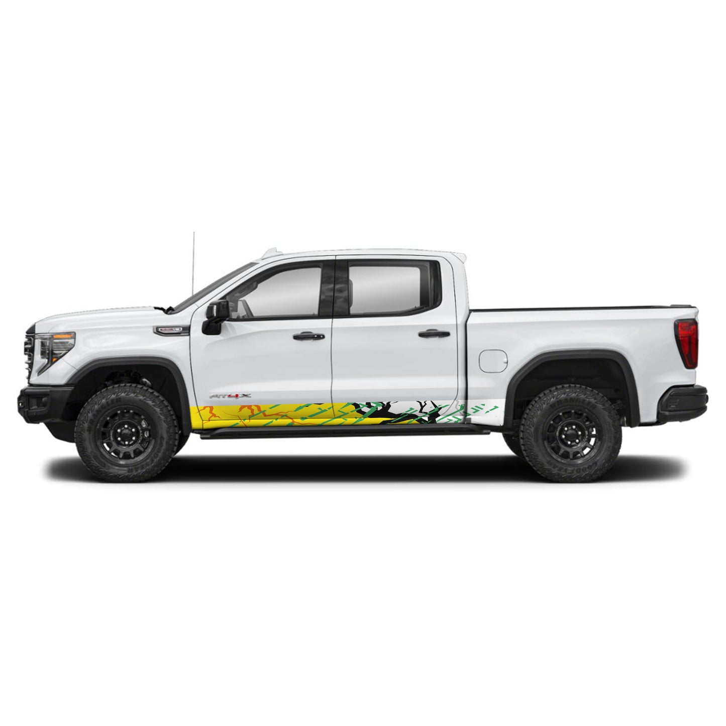 Ground Cracking Yellow Rocker Panel Graphic Decal Kit (Left & Right Sides) - High Quality Vinyl for Trucks & SUVs