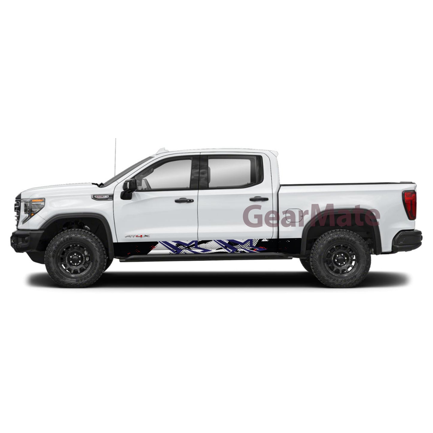 Racing Star White Rocker Panel Graphic Decal Kit (Left & Right Sides) - High Quality Vinyl for Trucks & SUVs