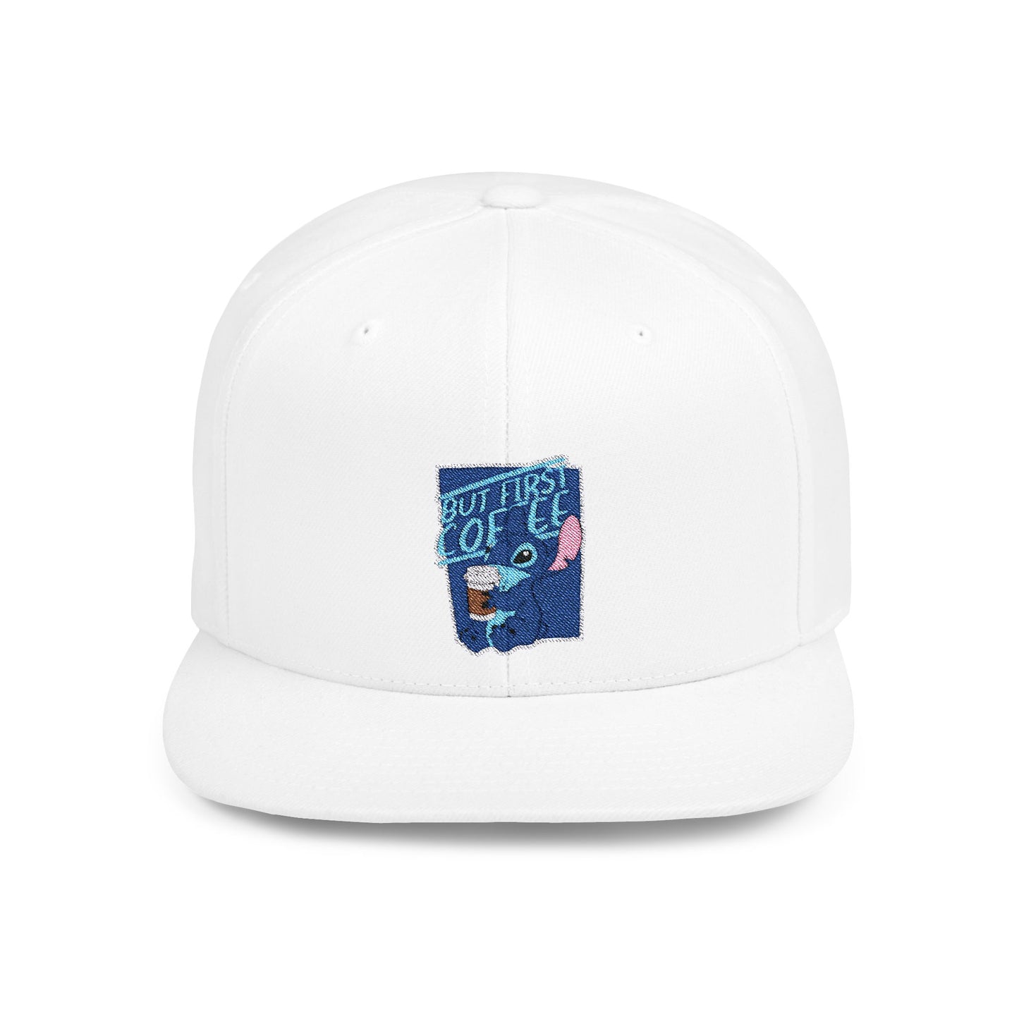 Disney Stitch But First Coffee Flat Bill Snapback – Lightweight, Custom Fit, Premium Quality