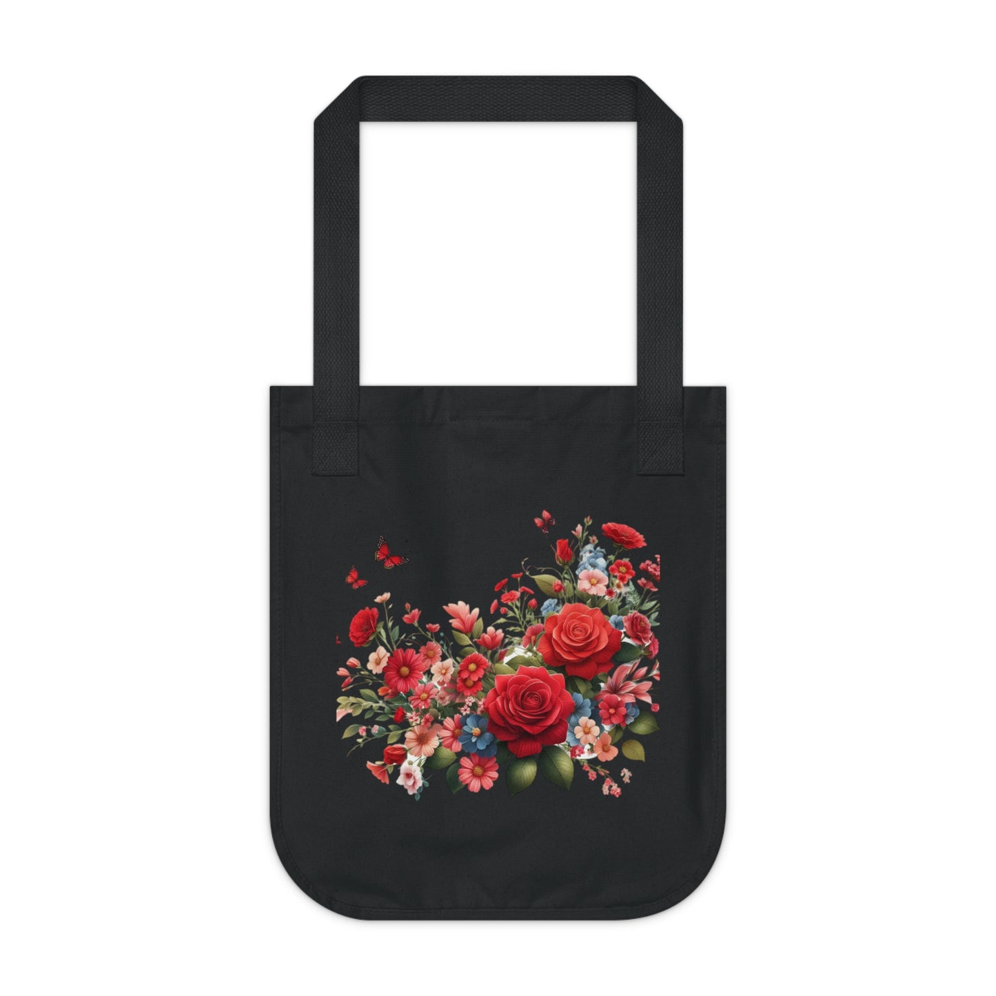 Flowers Red Rose Floral Organic Canvas Tote Bag - Eco-Friendly Carryall for Everyday Use