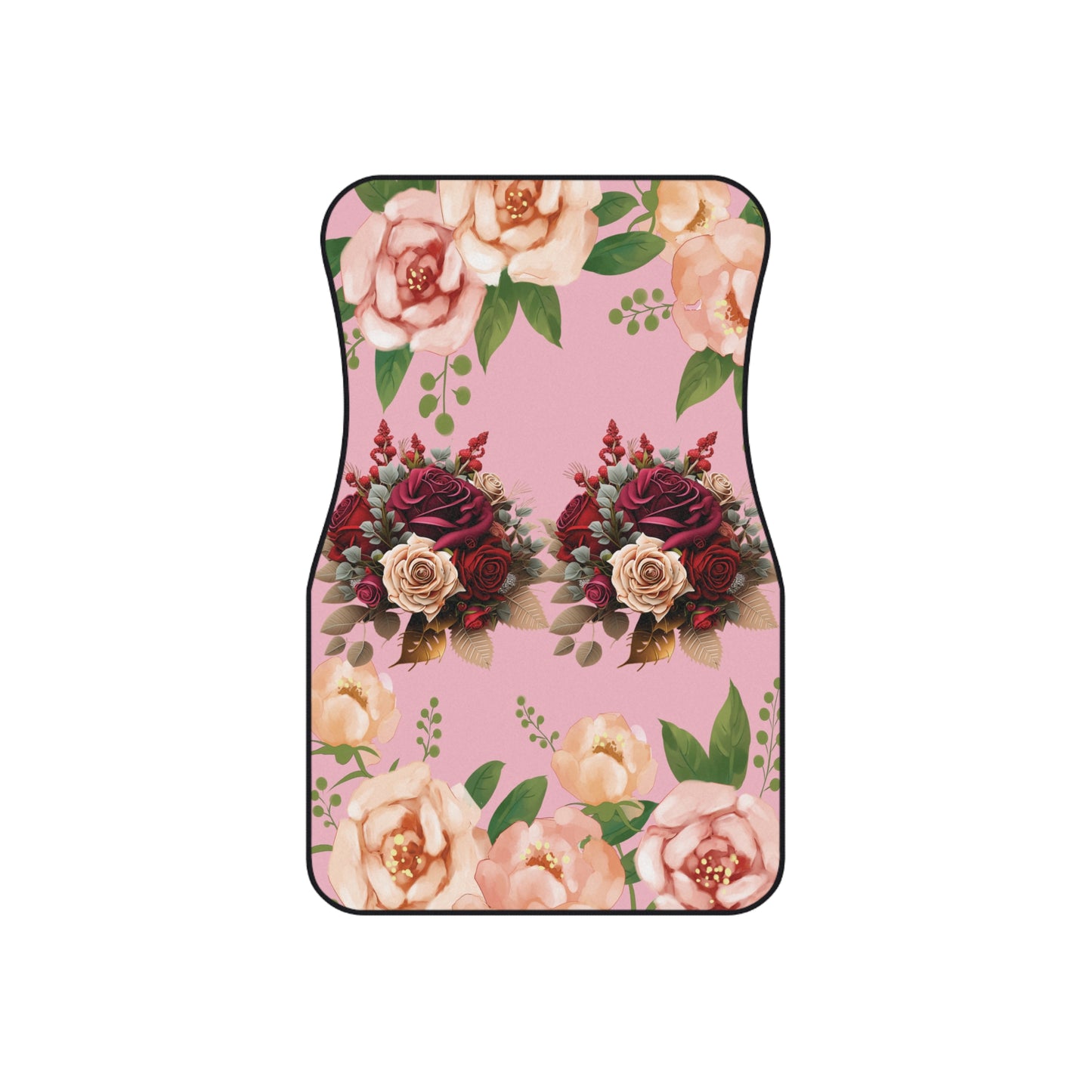 Flowers Red Roses Pink Background Car Floor Mats – 2-Piece Front Set, Durable & Stylish, Universal Fit