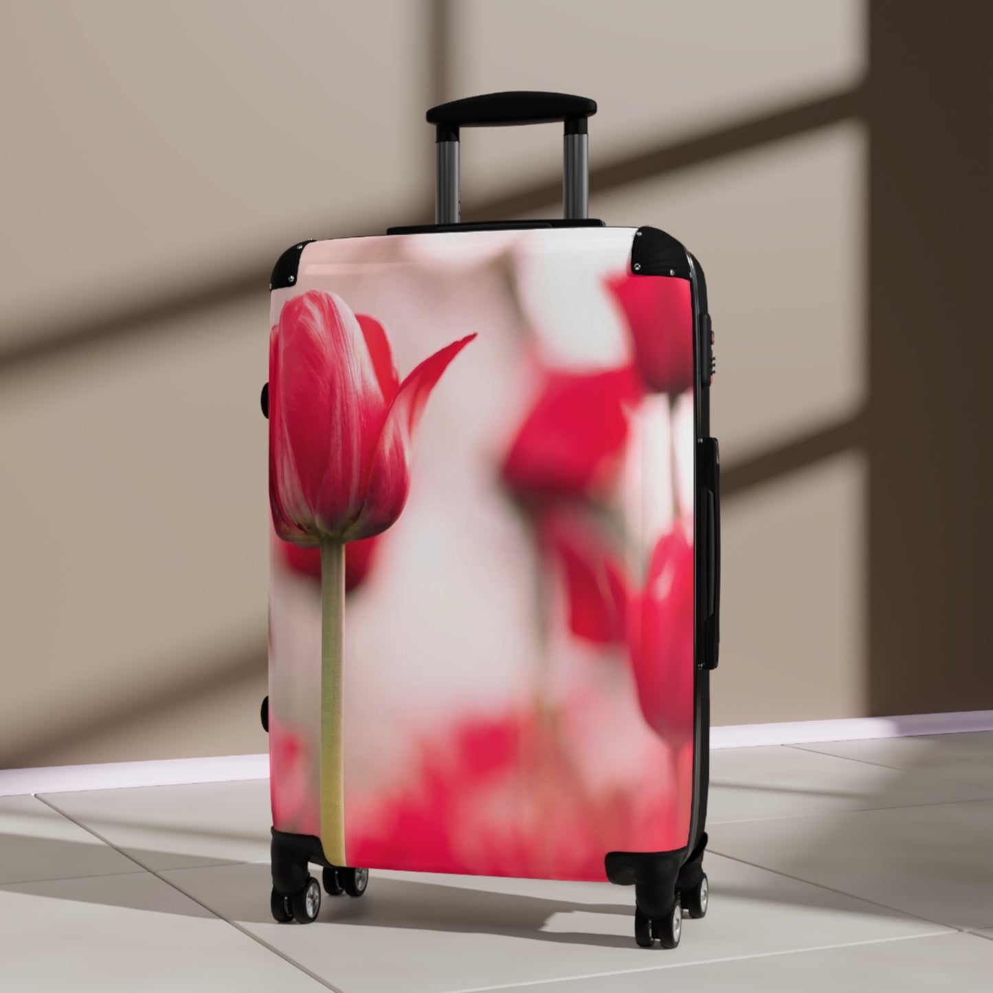 Nature Flowers Floral Field of Red Tulips Art Carry-On Suitcase - Stylish Luggage for Travelers